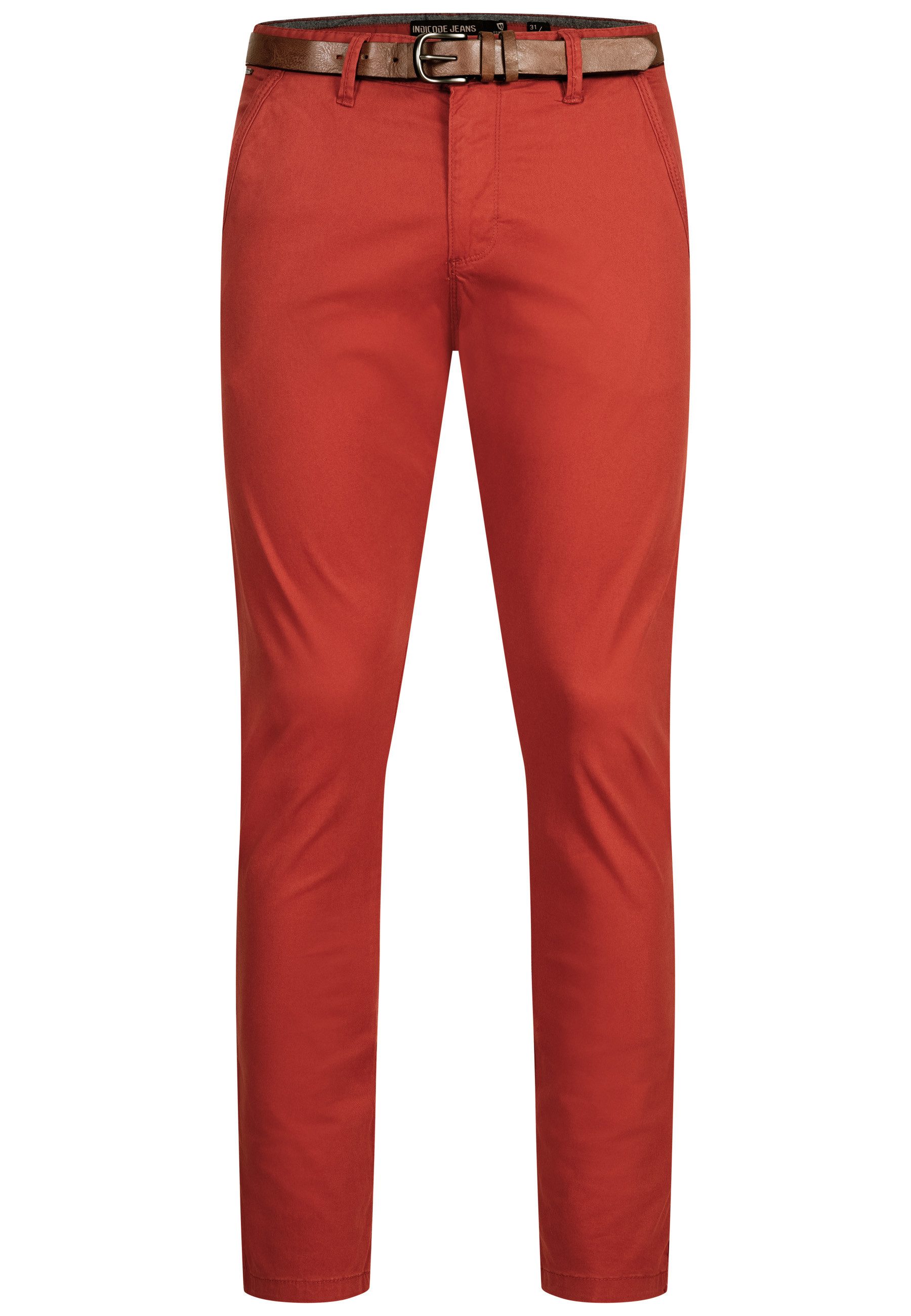 Indicode Chinohose Herren INPilli Regular-Fit Baumwollhose mit schmaler Passform mit praktischem, integriertem Gürtel