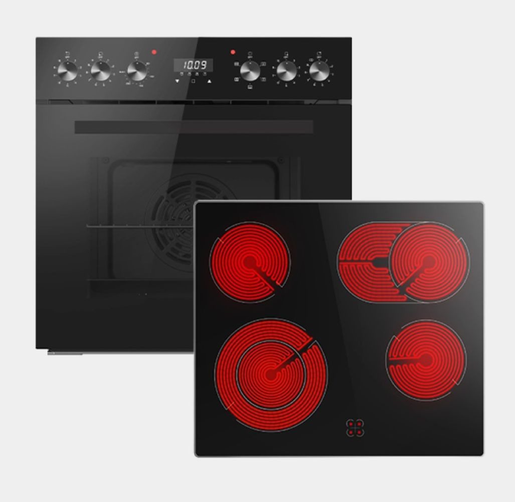 PKM Backofen-Set Einbauherdset EHS4B 600AR Schwarz Einbaubackofen + Glaskeramikkochfeld