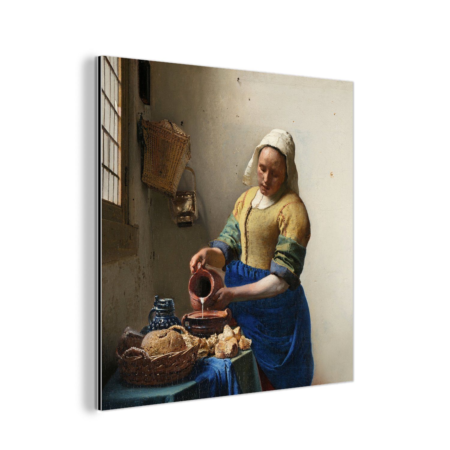 MuchoWow Metallbild Das Milchmädchen - Kunst - Alte Meister - Vermeer, (1 St), Alu-Dibond-Druck, Gemälde aus Metall, Aluminium deko