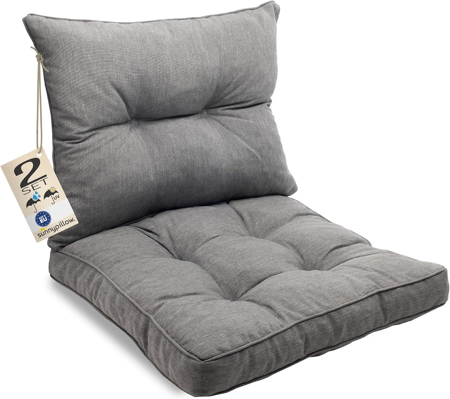 sunnypillow Stuhlkissen Gartenkissen für Gartenmöbel Rattanmöbel, Outdoor / Indoor, Grau