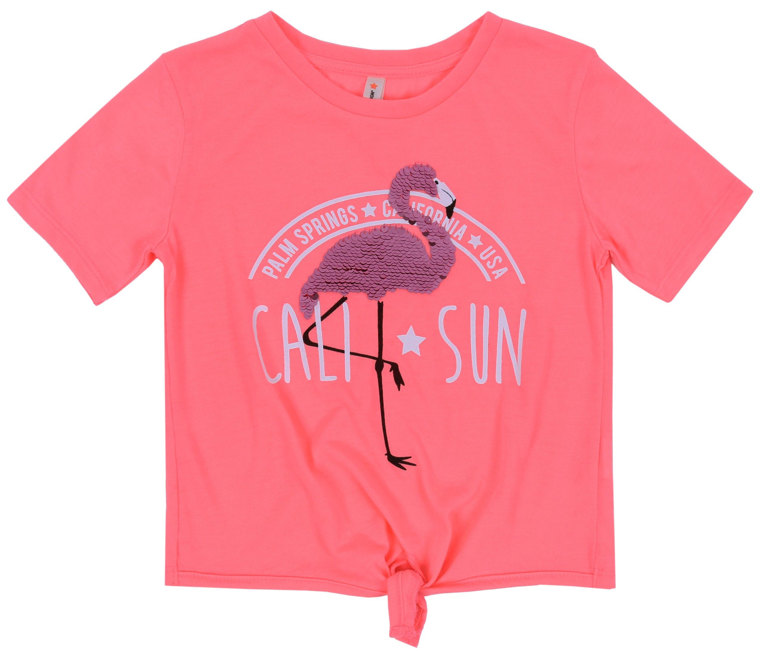 Kurzarmbluse Neonfarbenes T-Shirt mit Flamingo 3-4 Jahre