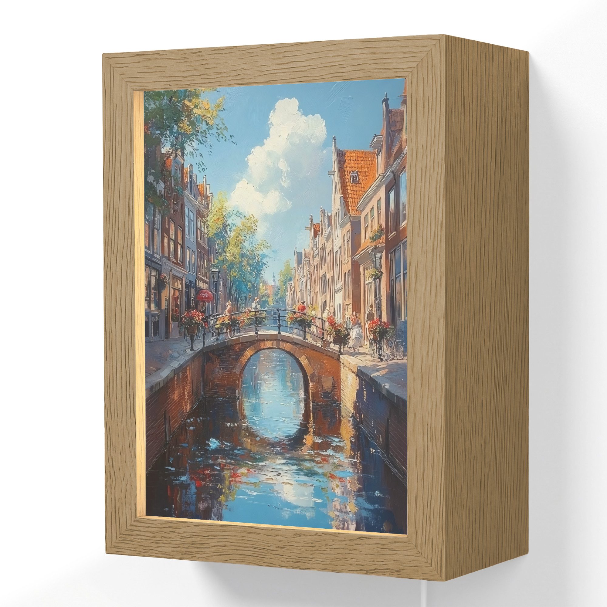 OnlyWow Wandleuchte Lightbox Stadt - Graben - Sonne - Radfahren, Dimmbar, Farbwechsel, LED, Warmweiß, Kaltweiß, Neutralweiß Einstellbar, Wandlampe Innen, Dimmbar, mit Kabel, LED, Beleuchtung, Wohnzimmer