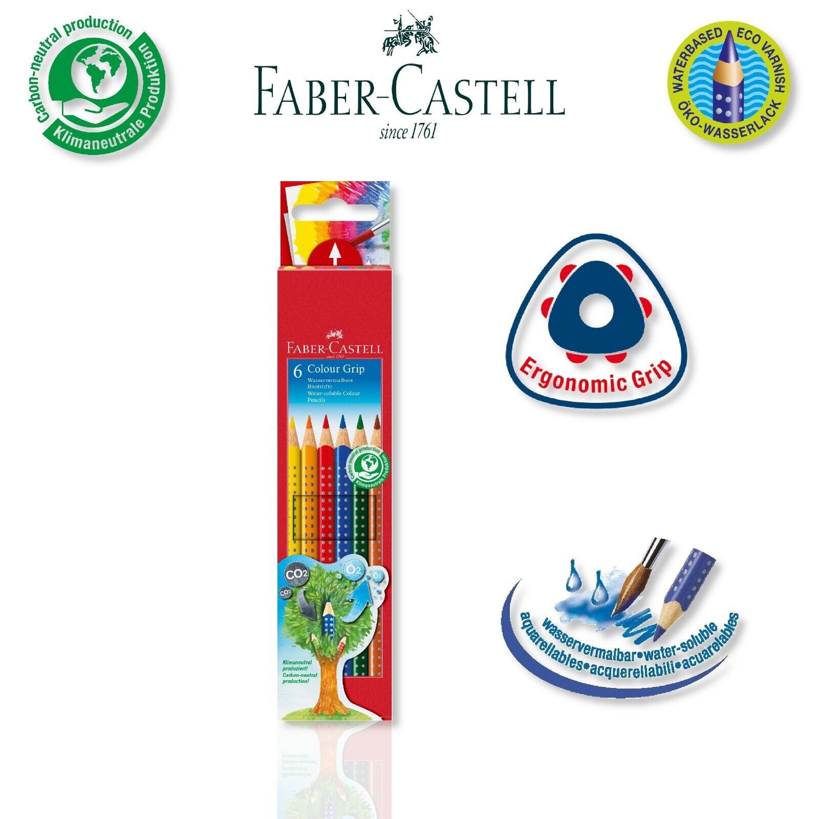 Faber-Castell Buntstift Colour Grip, Colour Grip 6er Set Kartonetui Buntstifte