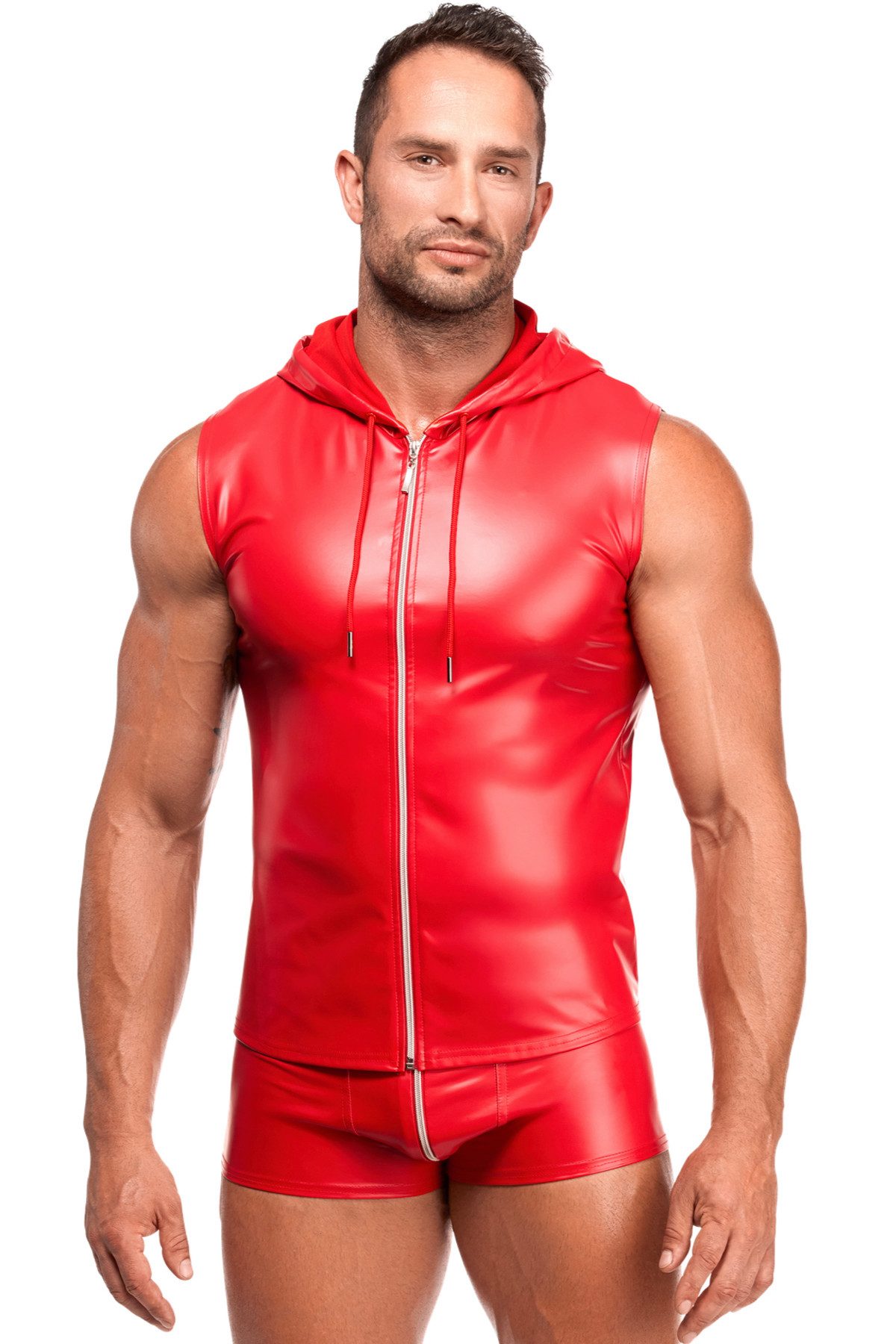 T-Shirt Herren KapuzenWeste Wetlook Stoff Reißverschluss Männer Weste ohne Ärm