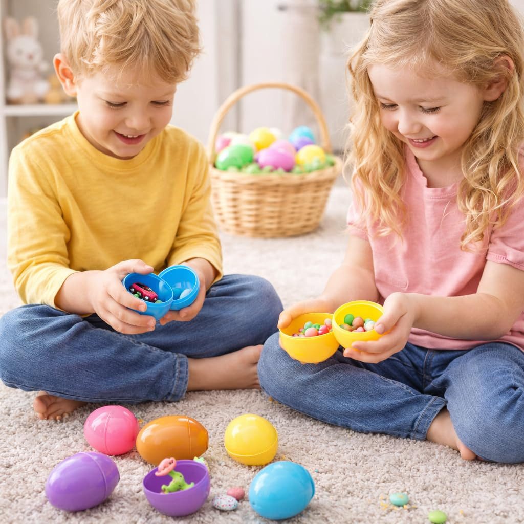 Hey!Easter® Osterei 12x Ostereier zum befüllen - Bunte 6 cm Plastikeier Kunststoffeier (12er Set, 12 St., 12 Stück), bunt