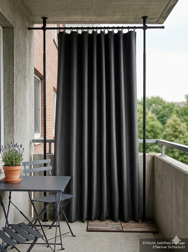 KrausMagazin Balkonsichtschutz Teleskop-Spannstangen stabil & flexibel Ohne Bohren & rückstandslos entfernbar, höhenverstellbar