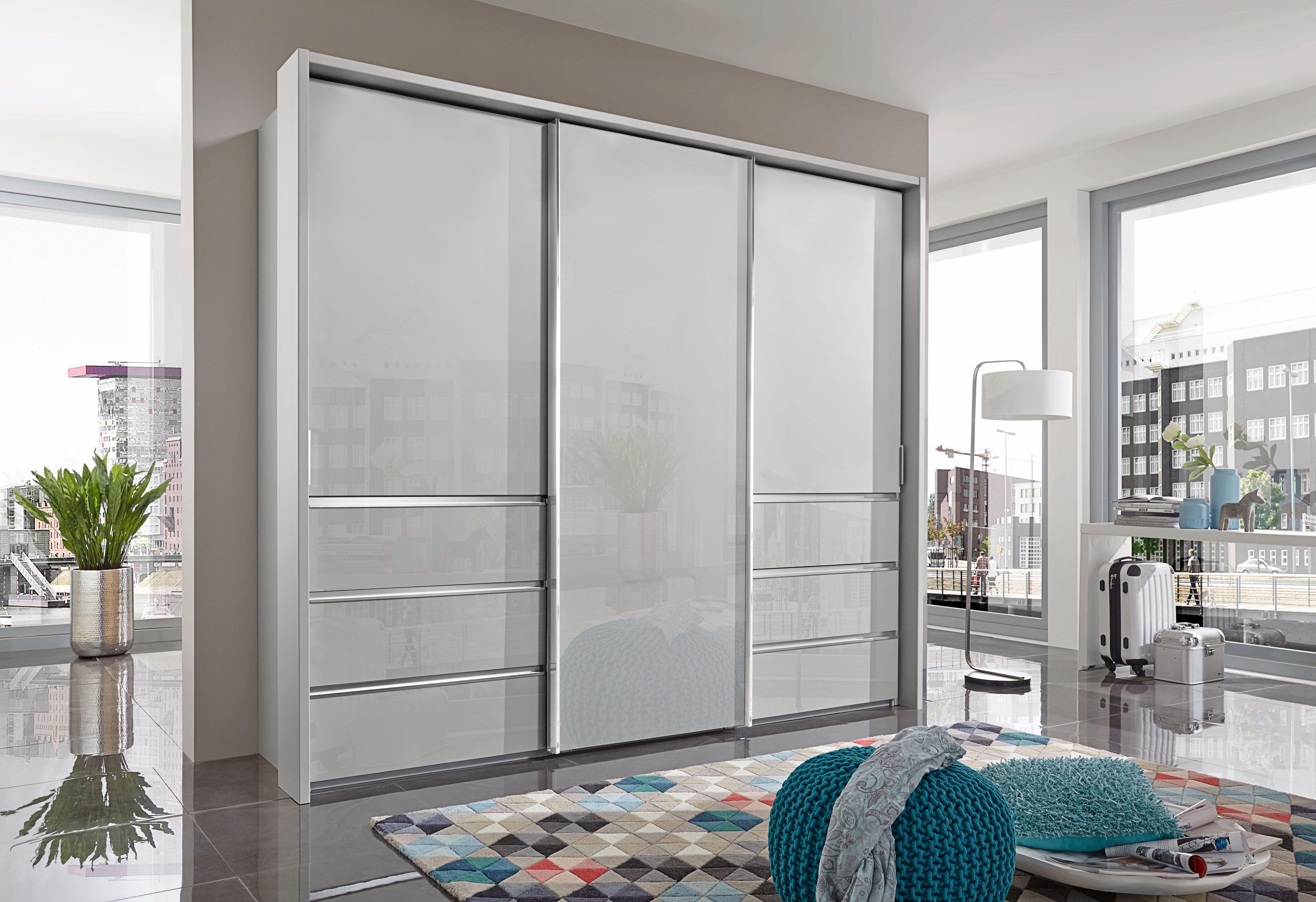 WIEMANN Schwebetürenschrank Malibu Glasfront mit weiß/Weißglas