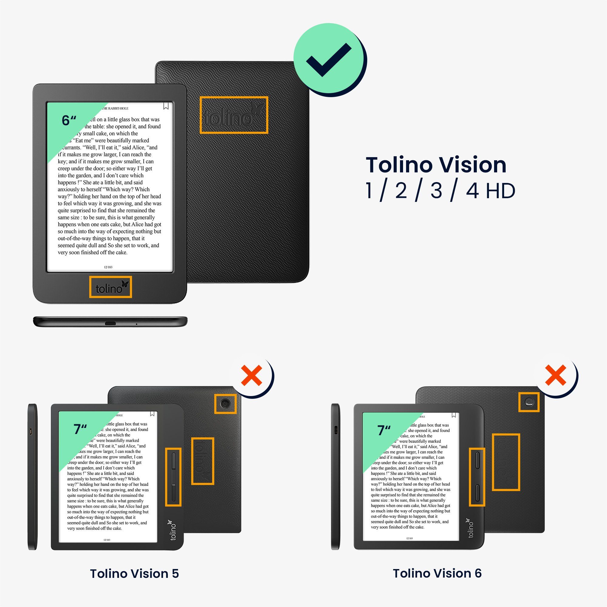 kwmobile E-Reader-Hülle Klapphülle für Tolino Vision 1 / 2 / 3 / 4 HD, Hülle eReader – Bild 5 von 5