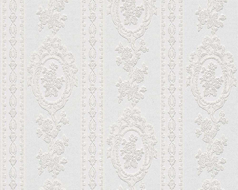 A.S. Création living walls Schaumtapete Belle Epoque 1861, (1 St), Streifen Tapete Barock Metallic weiß | Papiertapeten