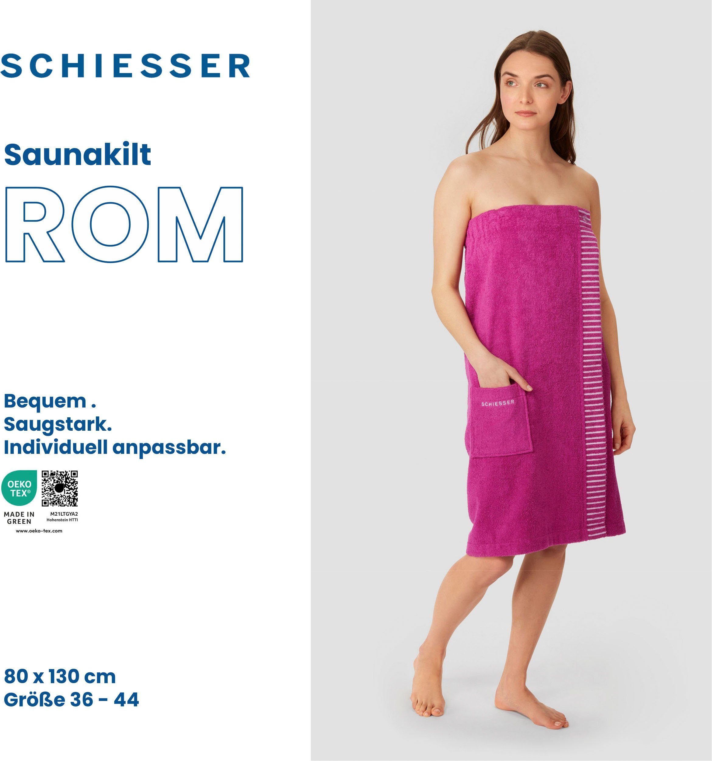 saugstarkem Streifen-Akzent mit Frottier, Damen Saunakilt Logostickerei Kurzform, für Pink Knöpfe, aus Schiesser Baumwoll-Frottier, Sarong Rom und