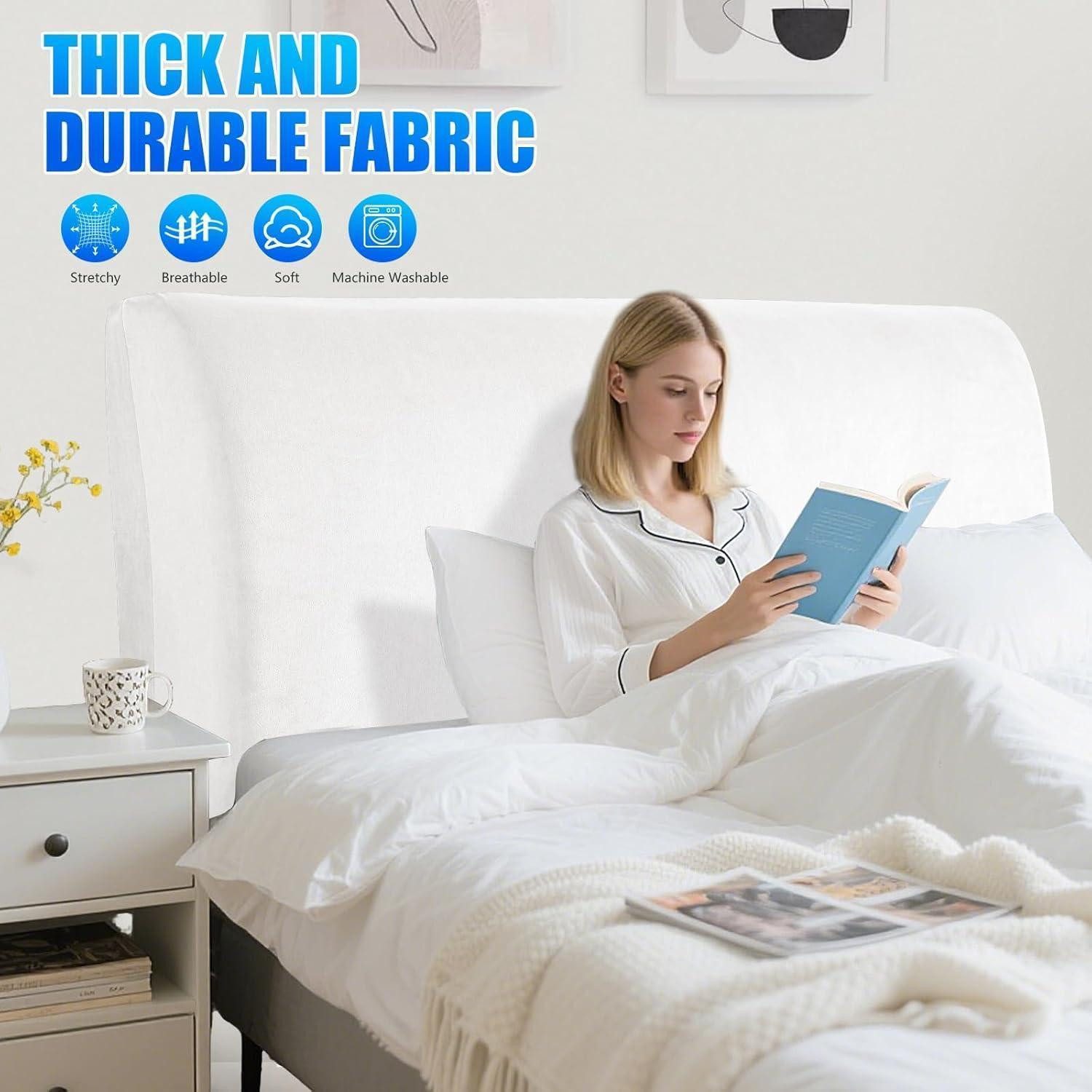 LuxusKollektion Betthusse Kopfteilbezug Samt staubdicht Weiß 200CM Geeignete Breite 190CM 215CM – Bild 2 von 5