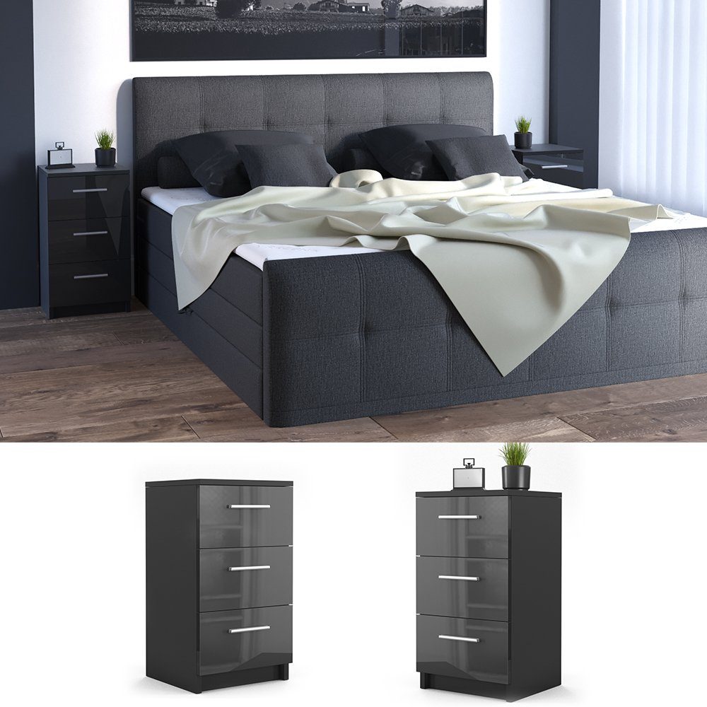 Vicco Nachtkommode, Schwarz Hochglanz, 38 x 66 cm (1 St)