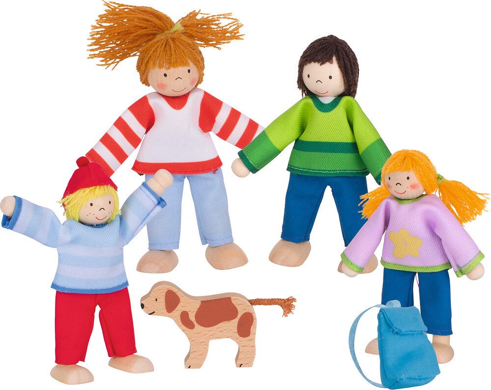 goki Puppenhaus 3 Etagen, komplett möbliert inkl. Puppenfamilie