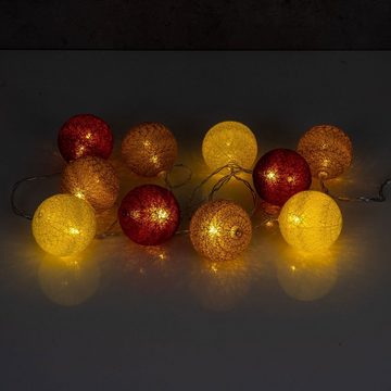 Levandeo® Lichterkette, 10er Lichterkette LED Ø6cm Kugeln Girlande Lampions Baumwolle Rot