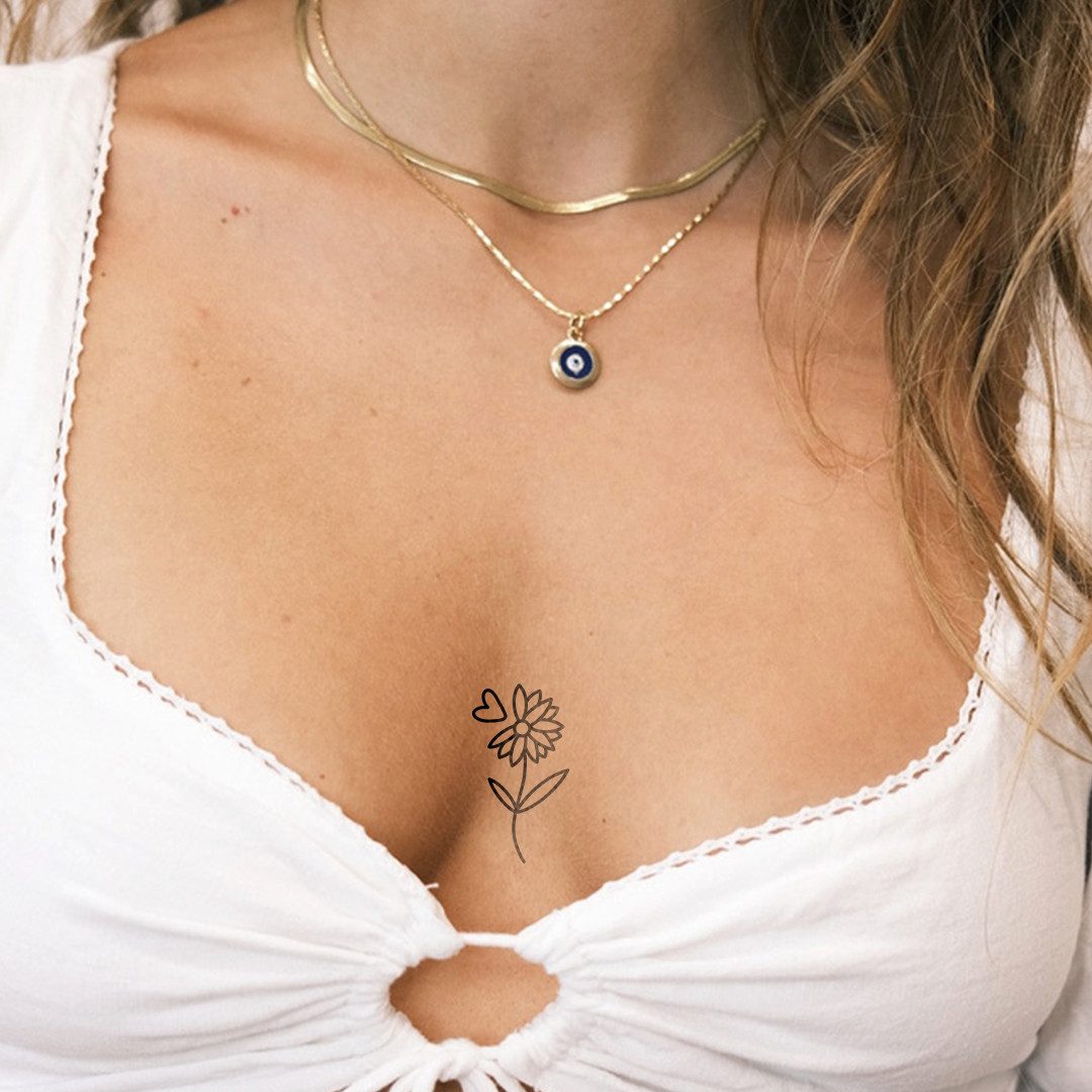 Inkster Schmuck-Tattoo Blume mit Herz, wasserfestes temporäres Tattoo, 2 Wochen Halt
