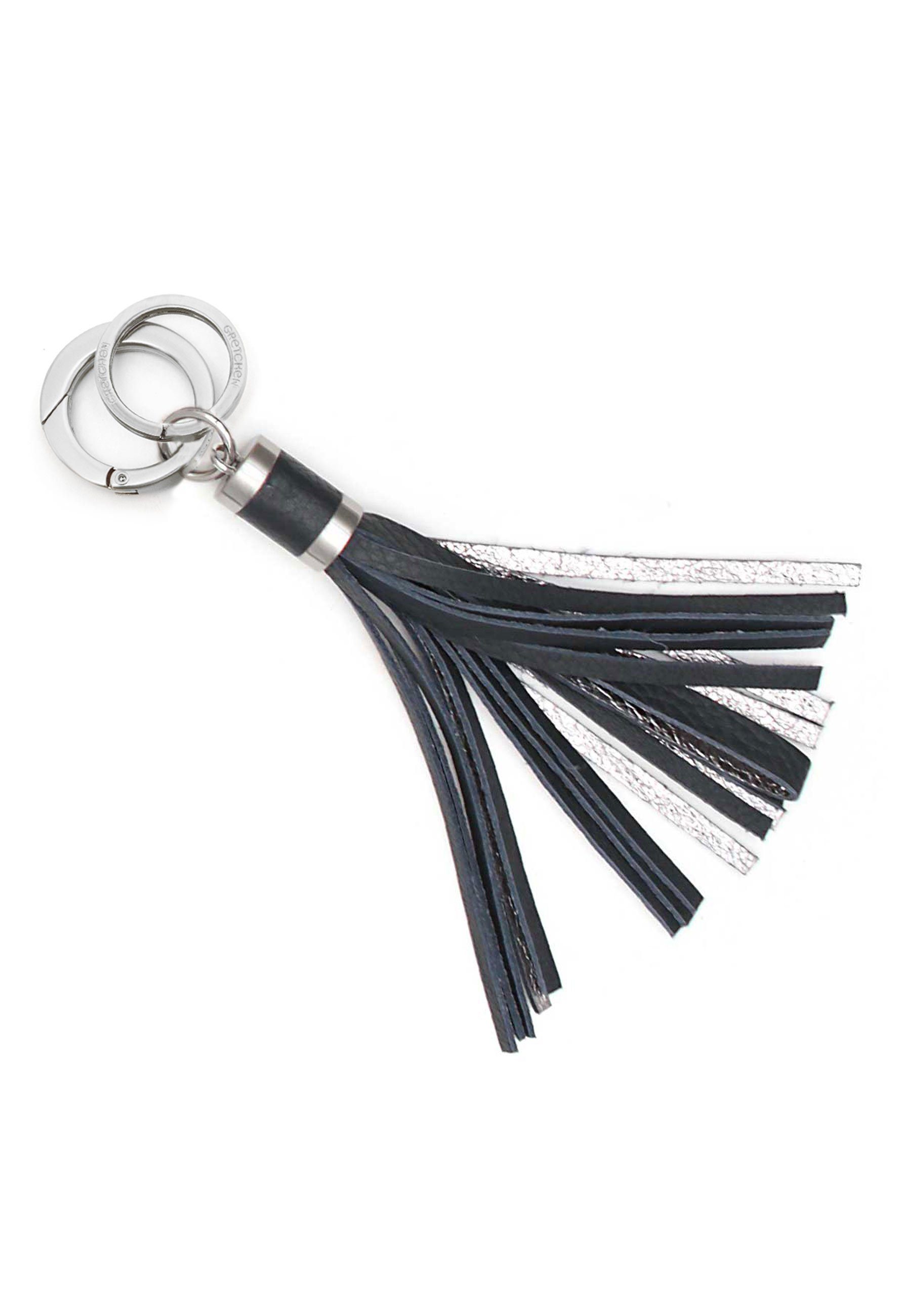 Tassel GRETCHEN Kalbsleder Schlüsselanhänger aus dunkelblau-silberfarben italienischem Keyring,