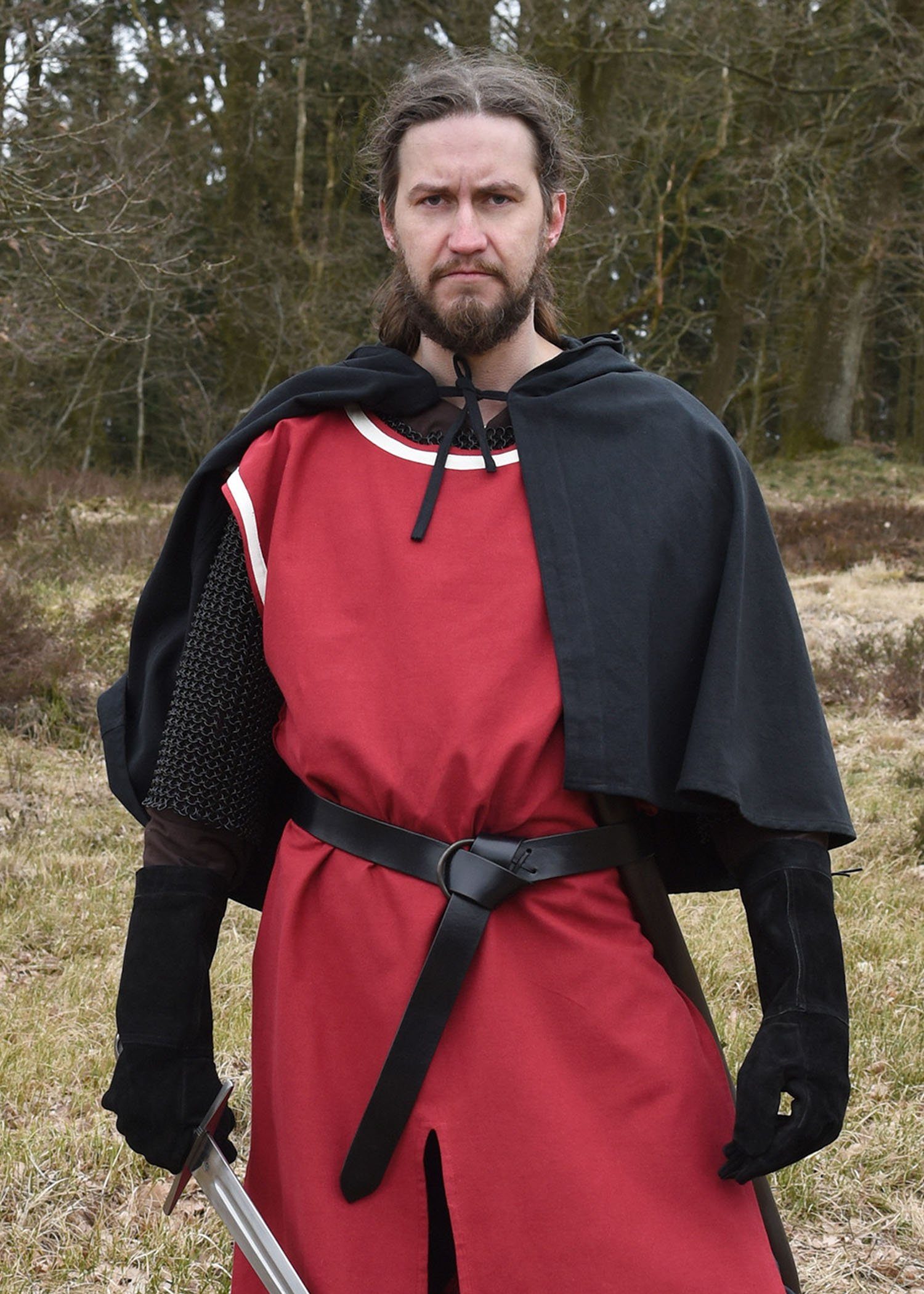 Battle Merchant Ritter-Kostüm Offene Mittelalter-Gugel schwarz "Markus", Canvas