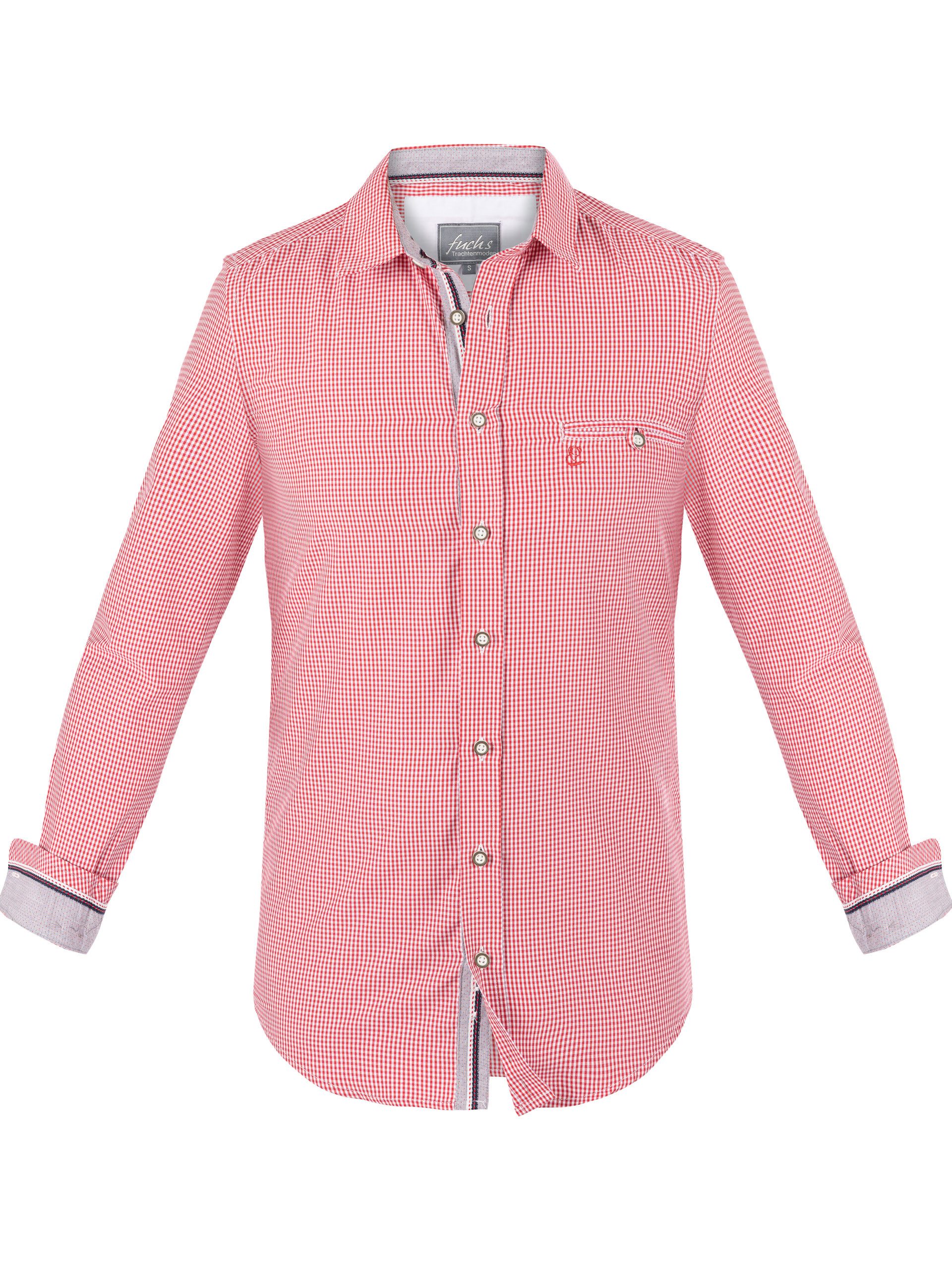 FUCHS Trachtenhemd Trachtenhemd Herren Rot Slim Fit Oktoberfest Kentkragen Wiesn bayrisch (1-tlg)