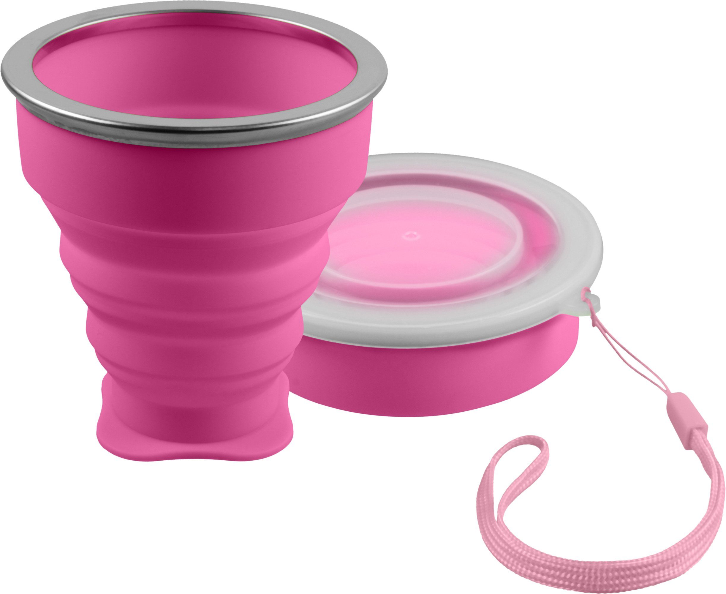 SHIBBY - Trinkbecher Silikon-Becher 210ml Reisetasse Pink Becher – Faltbarer Camping