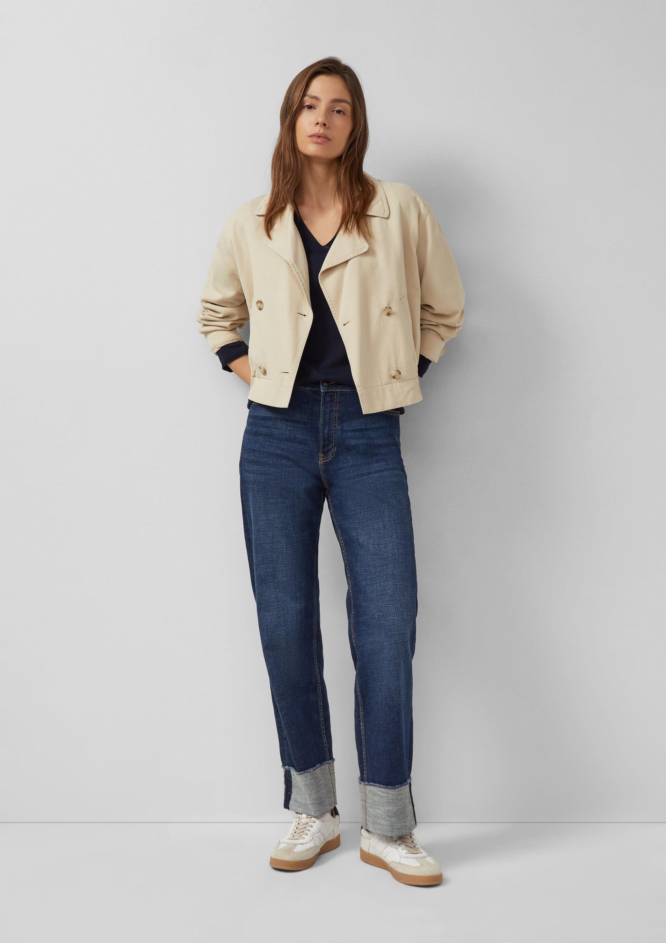 s.Oliver Longpullover Strickpullover Feinstrickpullover mit V-Ausschnitt und Rollkante am Saum