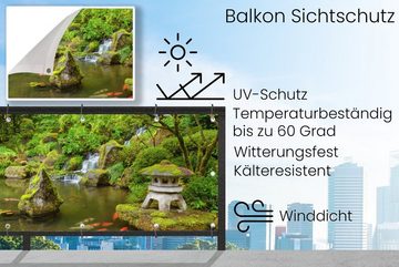 MuchoWow Balkonsichtschutz Wasserfall - Koi - Japanische Laterne - Moos - Wasser (1-St) Balkonbanner, Sichtschutz für den Balkon, Robustes und wetterfest