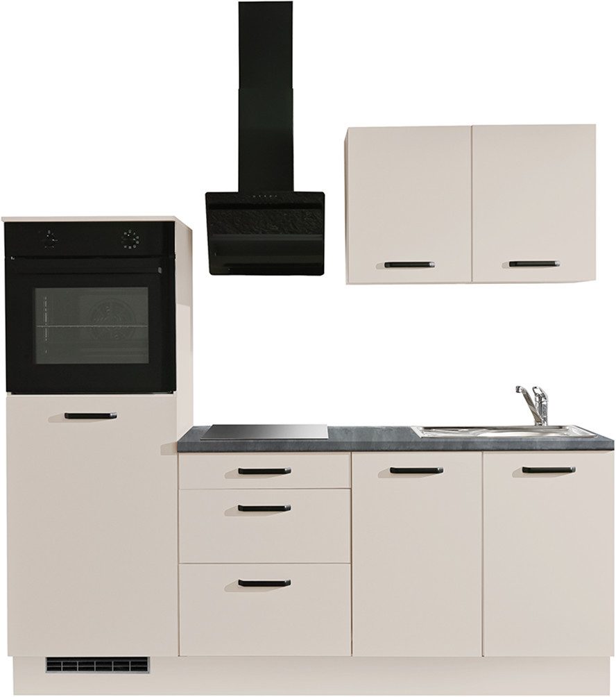 wiho Küchen Küchenzeile Compact: Kleines Format, große Ausstattung, optional mit E-Geräten, Variante mit Kühlschrank, Breite 210 cm