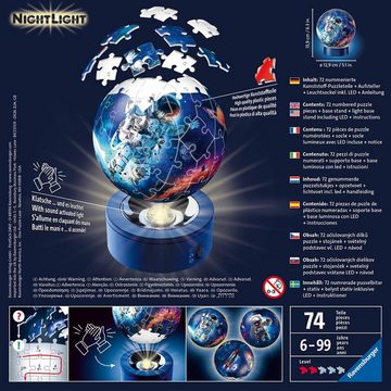 Ravensburger Puzzleball »Nachtlicht Astronauten im Weltall«, 72 Puzzleteile, mit Leuchtsockel inkl. LEDs; FSC® - schützt Wald - weltweit