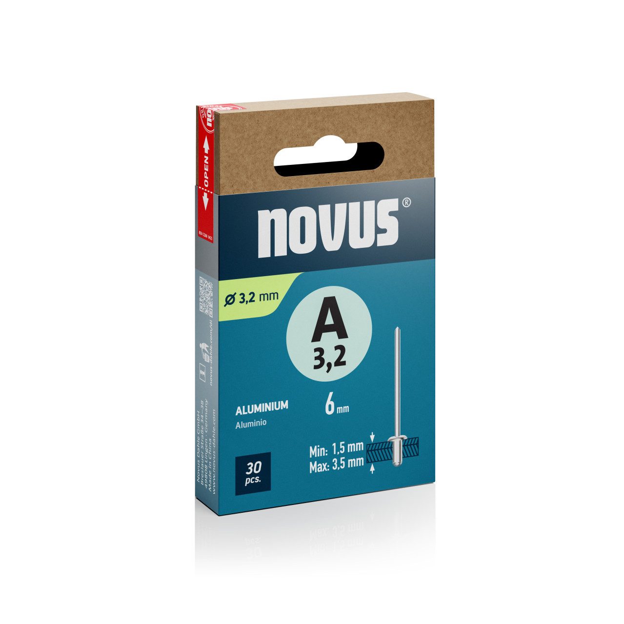 NOVUS Blindnietzange Novus Blindnieten Typ A 3,2 x 6 mm Aluminium 30