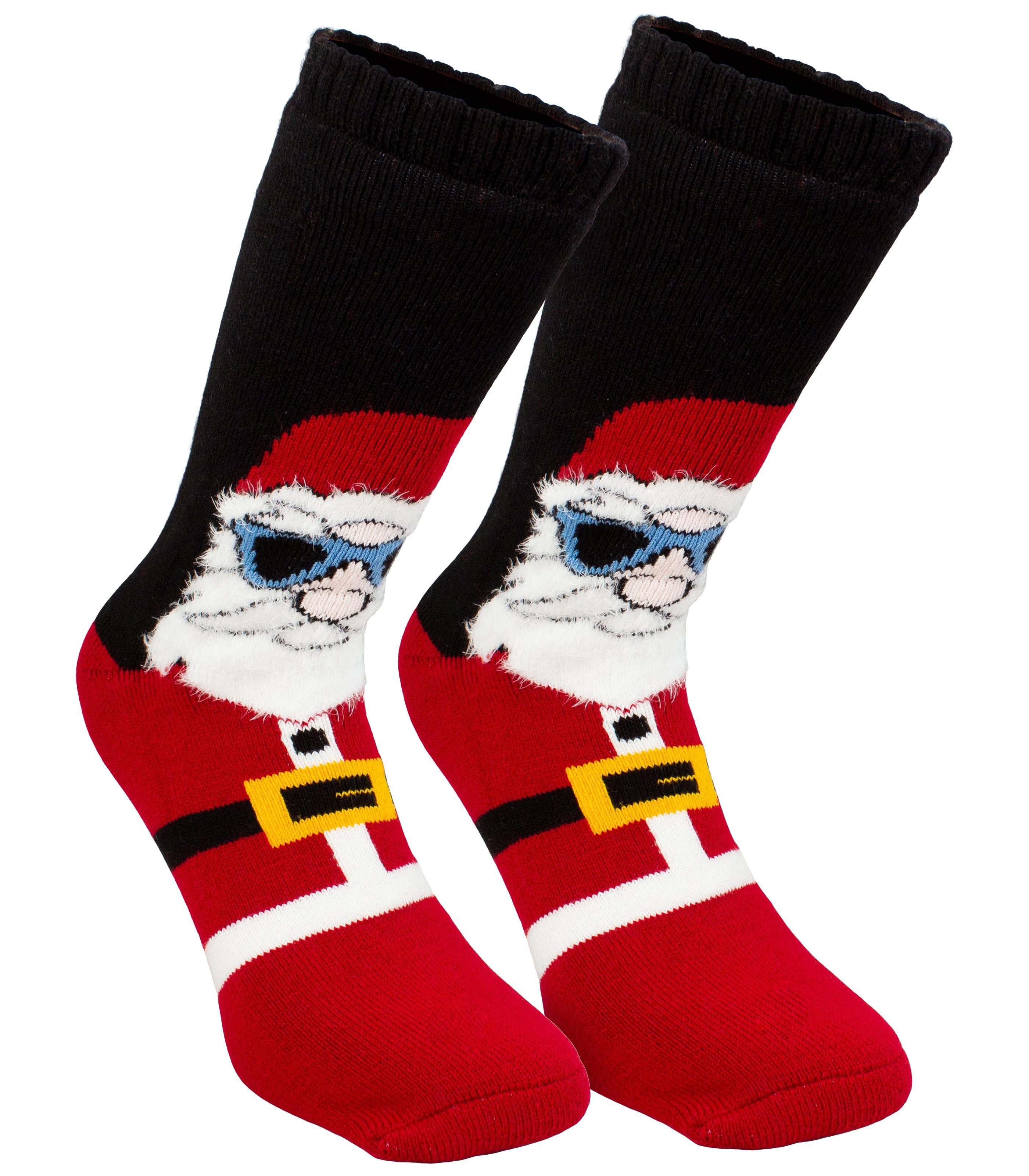 BRUBAKER ABS-Socken warme Unisex Socken Weihnachtssocken (Kuschelsocken Weihnachten, 1-Paar, Wintersocken für Damen und Herren, Socken Strümpfe Freizeitsocken) Weihnachtsmann Santa Cool - Socken Geschenk Lustig - One Size EU 40-45