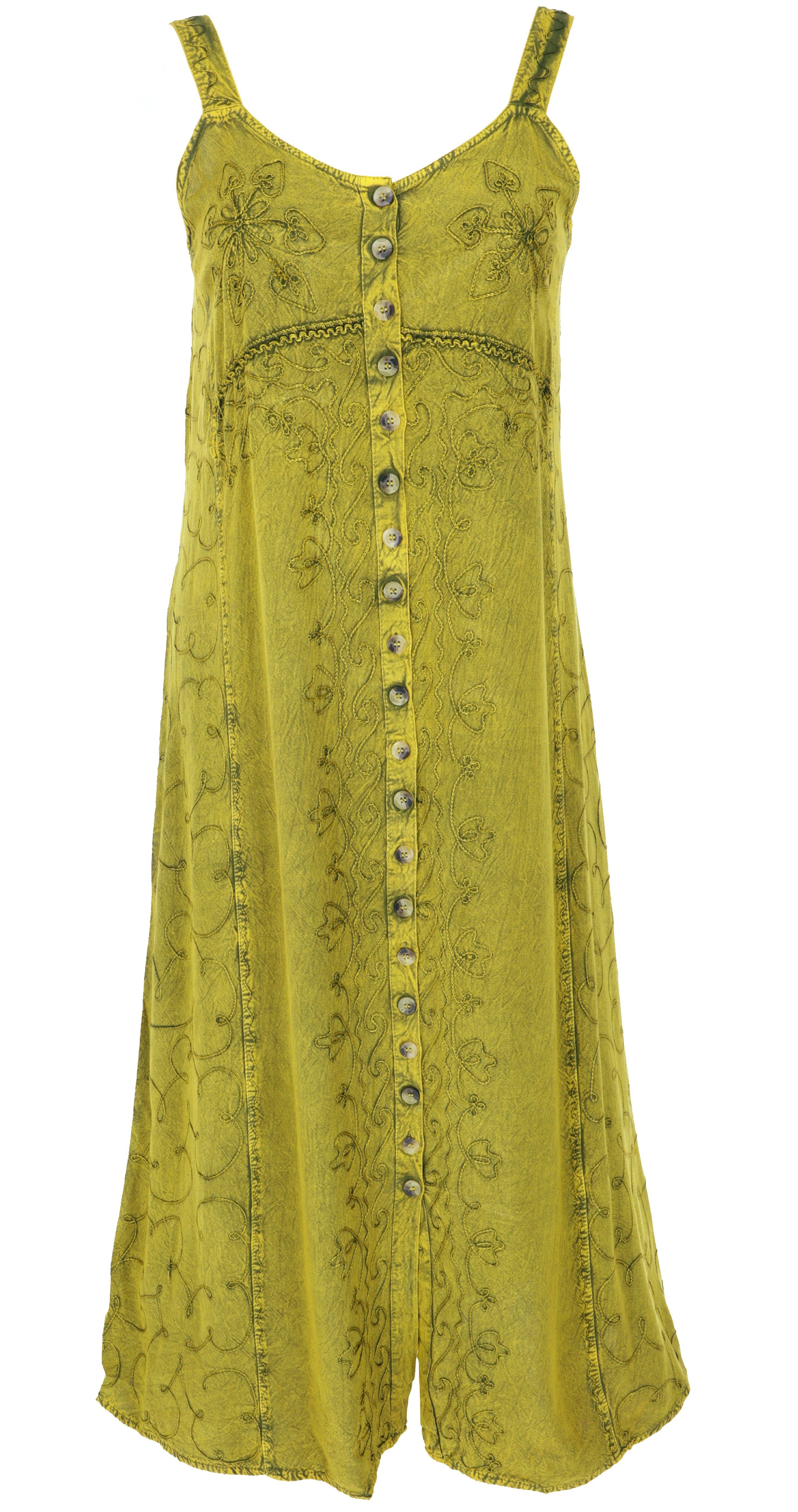 Sommerkleid, Bekleidung Hippie.. Boho Guru-Shop Besticktes lemon/Design alternative indisches 20 Midikleid