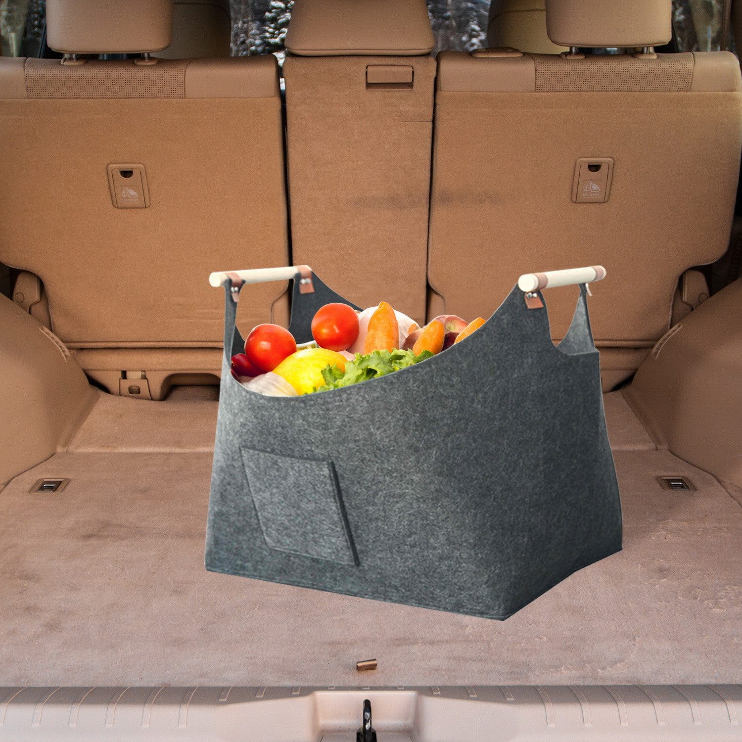 Jürgen Westerholt GmbH Henkeltasche Filztasche "DON" Einkaufstasche Kaminholztasche Auto-Tasche, mit 2 Holzgriffen