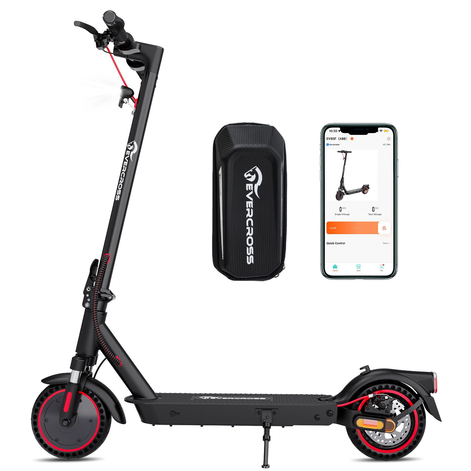 EVERCROSS TECH E-Scooter mit Straßenzulassung (ABE), 8.5 Zoll Elektroroller, Max 35Km, mit APP, 7,8AH, 20Km/h, 400W Motor, 15KG Gewicht, Zwei Stoßdämpfer