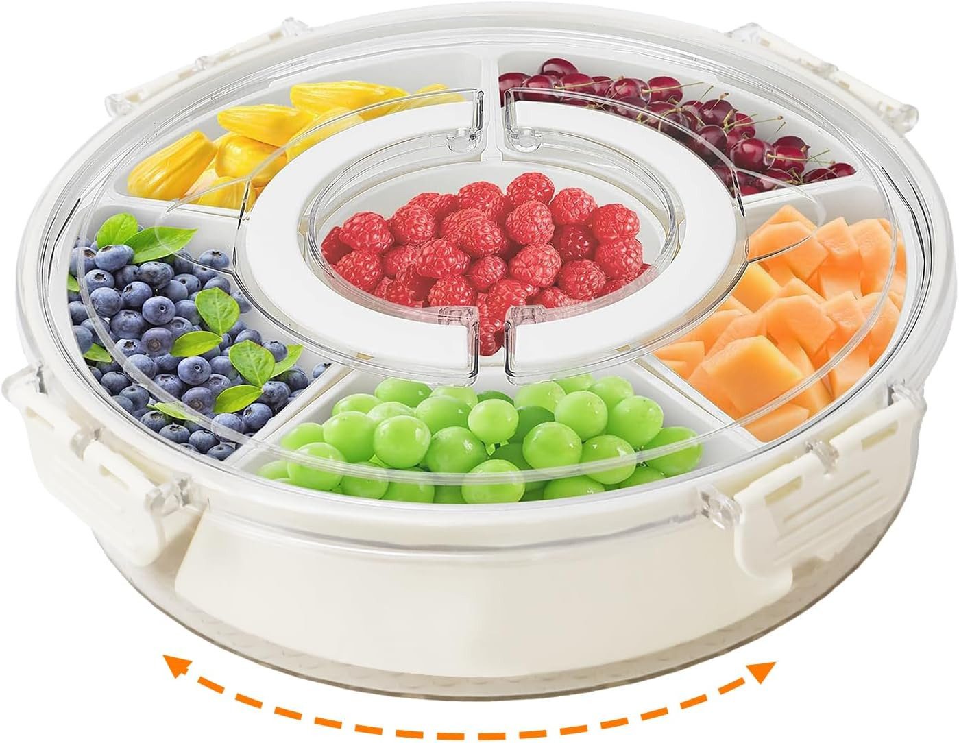 FELIXLEO Snackschale Runde Snackbox mit 6 Fächern Deckel Griff PP Spinner, (1-tlg)