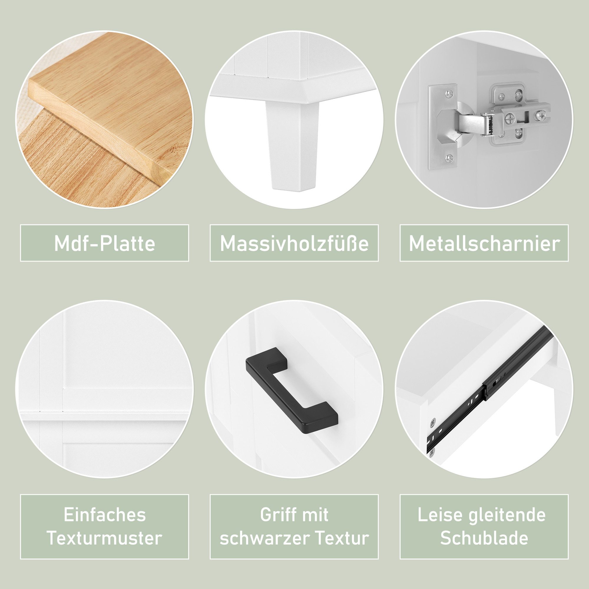 Merax Waschtisch mit 3 Schubladen und 1 Türregal (Badschrank Badezimmerschrank, 1-St., 76x46x83,5cm), Waschbeckenunterschrank mit Waschbecken, stehend Badmöbel – Bild 4 von 5