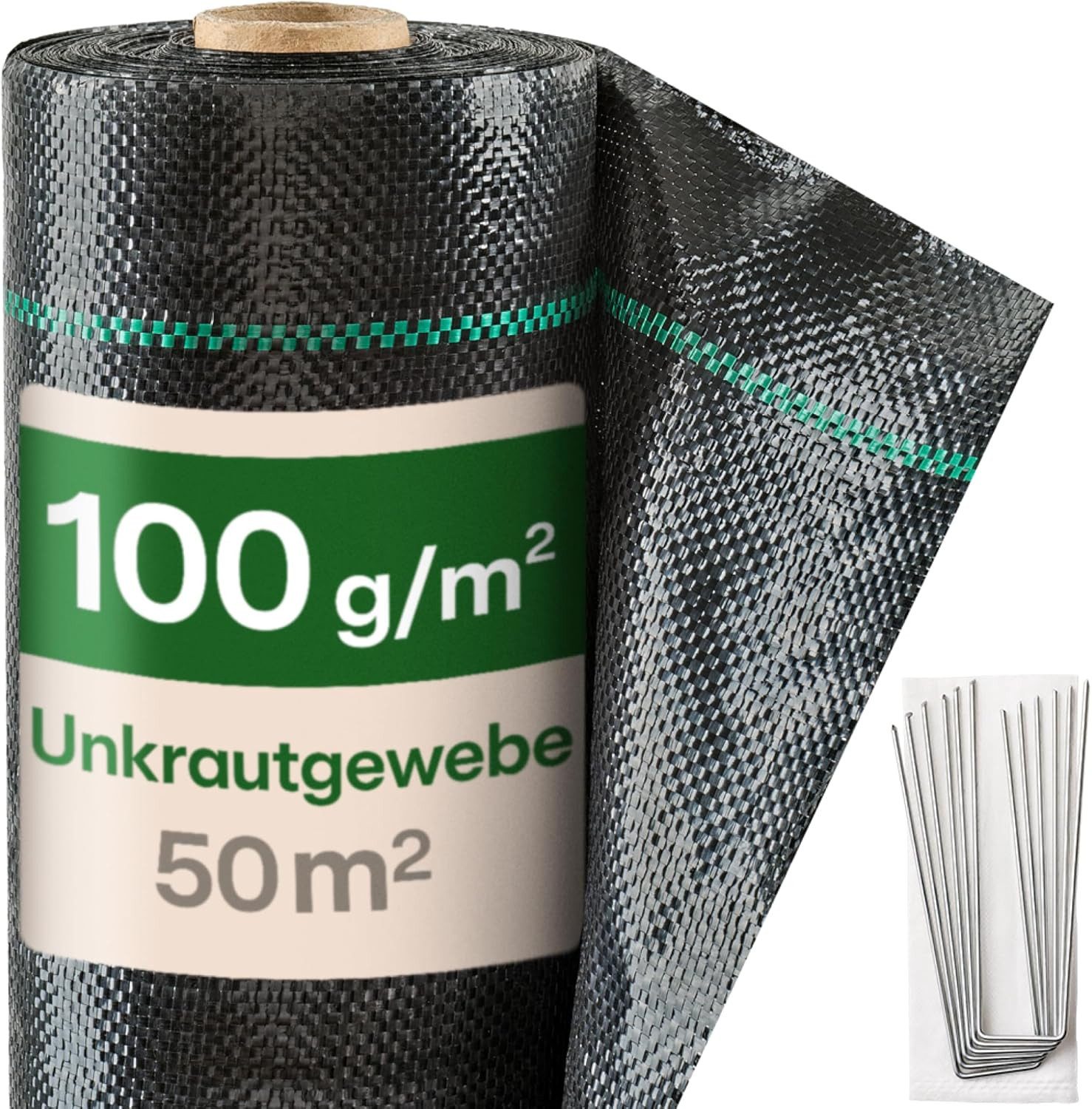 Praknu Unkrautvlies Unkrautgewebe Unkrautvlies 100g/m2 ?????????? ?????????? - 50m2 mit, (Set), reißfest, UV-stabil, zuschneidbar, wasserdurchlässig, robust