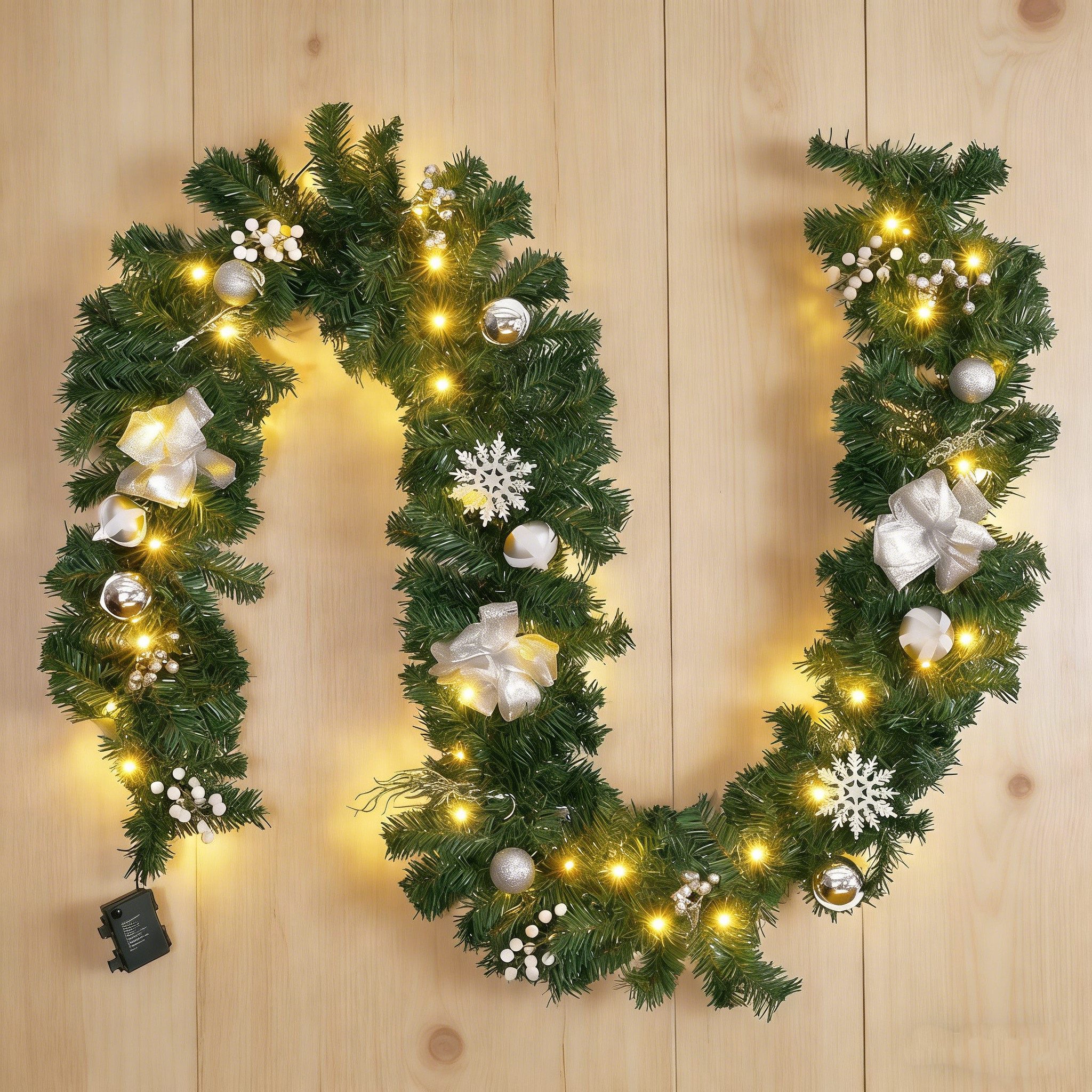 Kunstgirlande mit licht 1.75/2.7M Weihnachtsgirlande mit Beleuchtung, weihnachtsdeko, Elegear, deko für außen & innen, 8 Modi, wasserdichtes Batteriefach, Timer