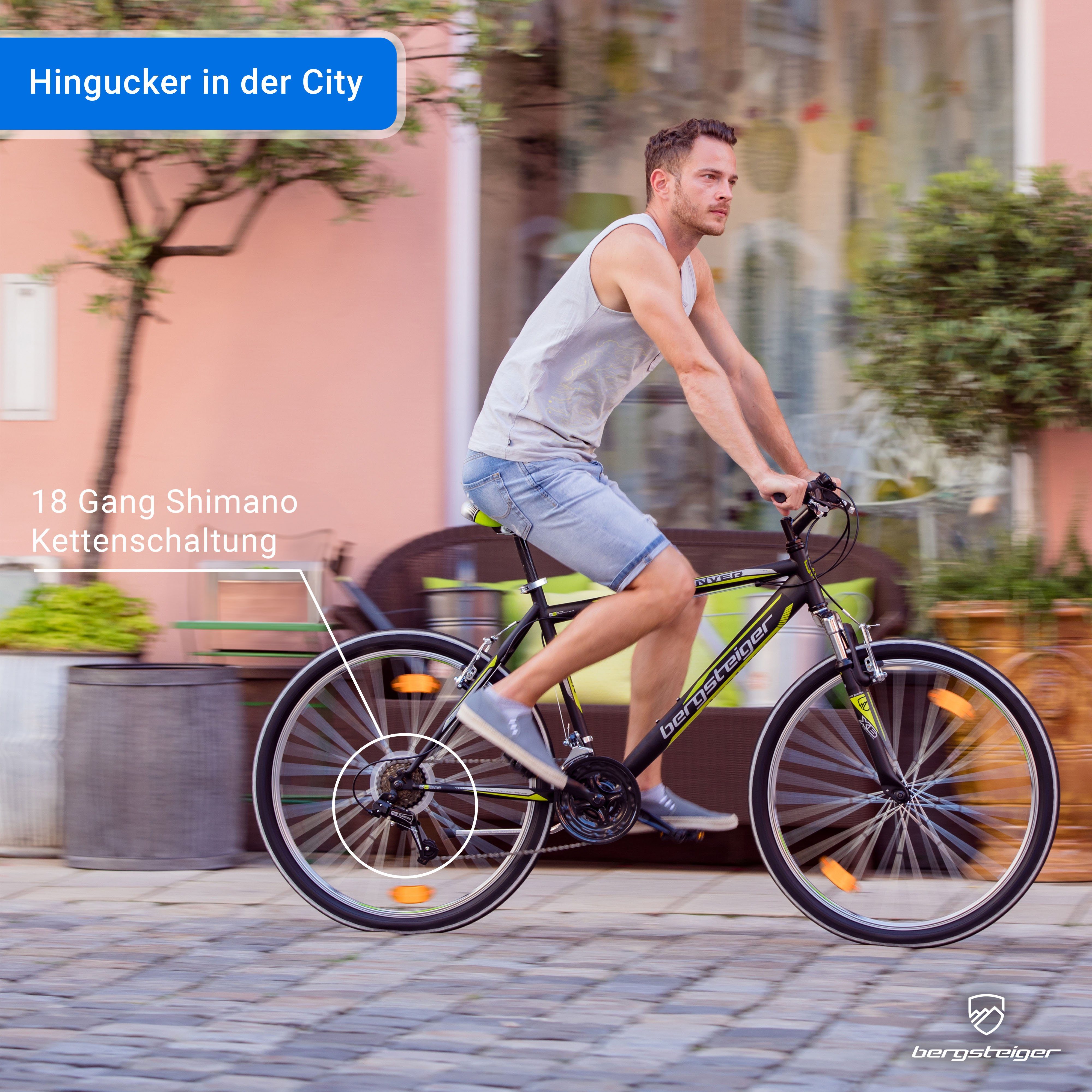 bergsteiger Mountainbike Denver 26 Zoll Mountainbike, geeignet ab 155 cm, 18 Gang Shimano Tourney RD-TZ50 Schaltwerk, Kettenschaltung