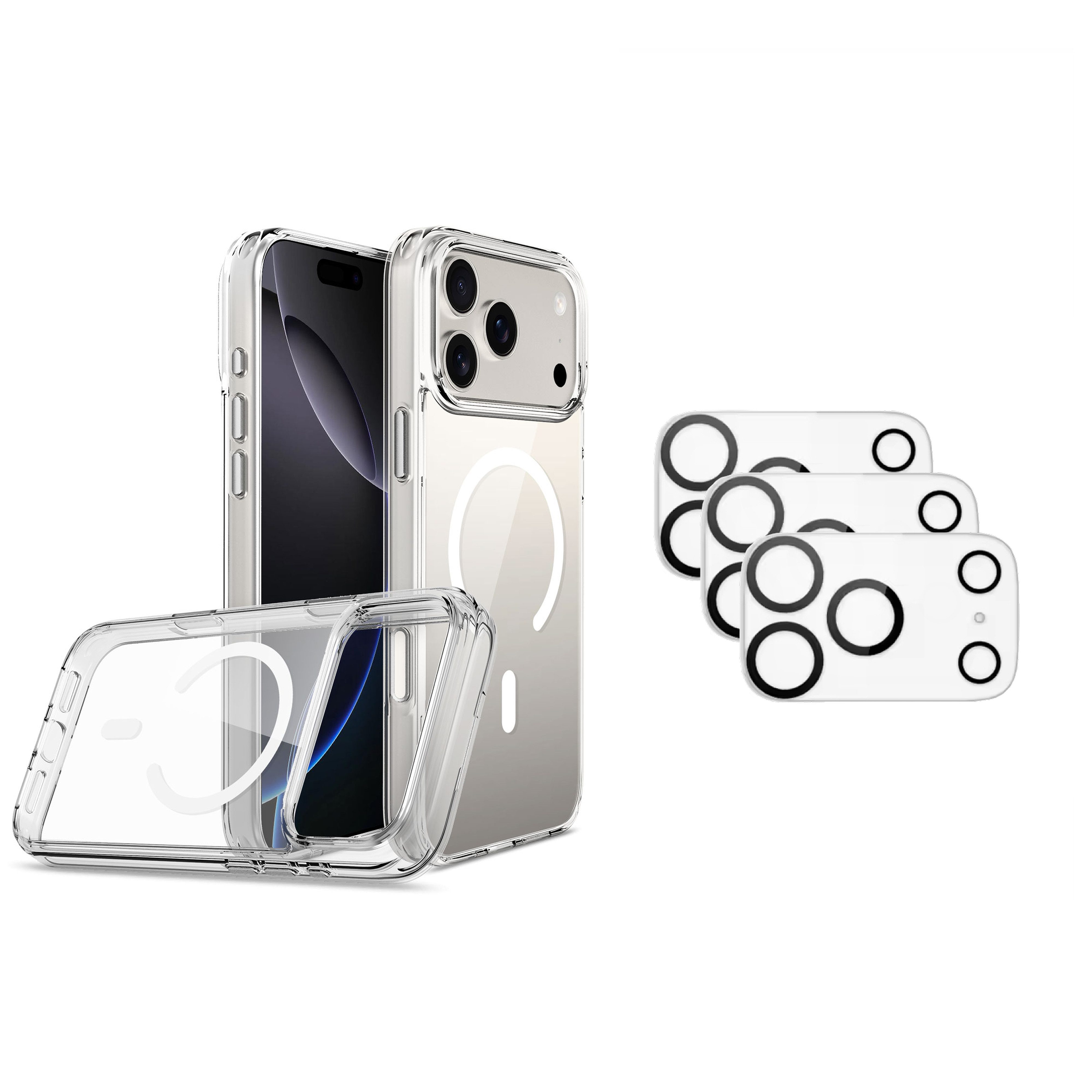 Futurea Smartphone-Hülle iPhone 17 MagSafe Schutzhülle Case transparent & 3x Kameraschutzglas 6,3 - 6,9 Zoll, für Apple iPhone 17 Air / Pro / Pro Max & 3x Premium Kameraschutzglas