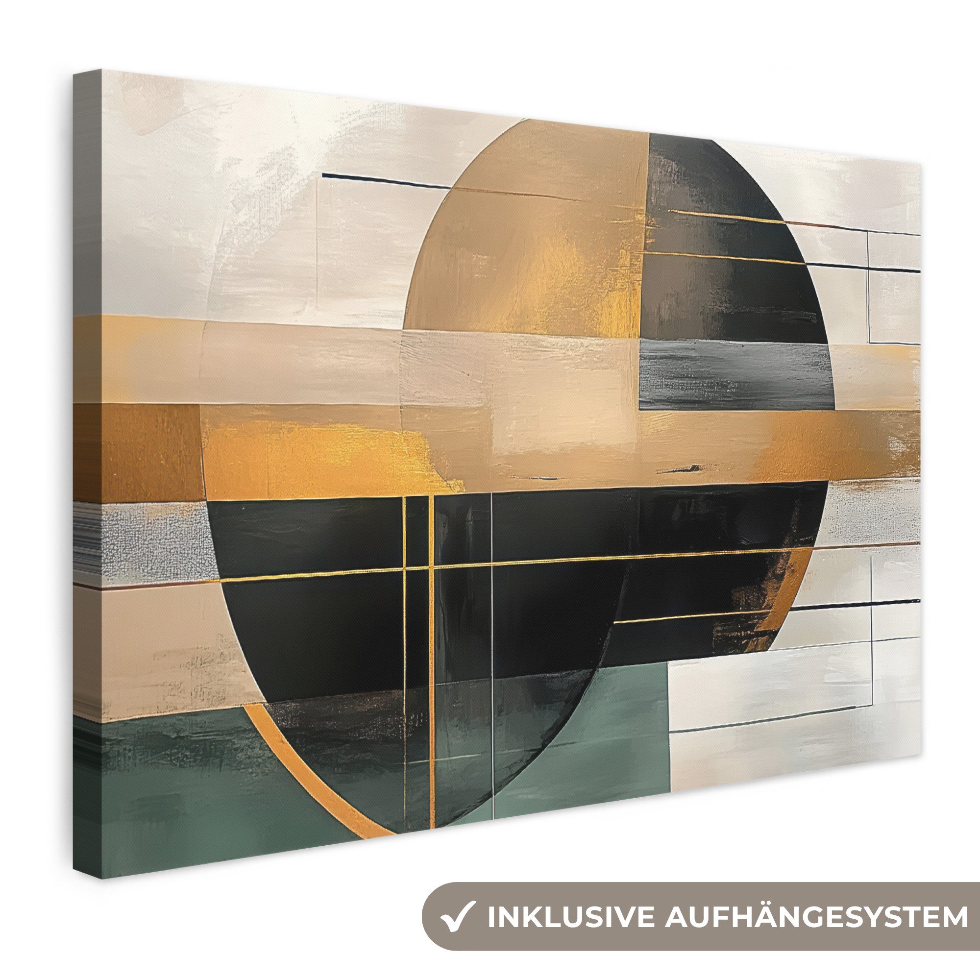 OneMillionCanvasses® Leinwandbild Abstrakt - Gold - Bronze - Grün - Formen - Modern, Fotodruck (1 St), Leinwand Bilder Klein, Wand Dekoration Aesthetic 30x20 cm