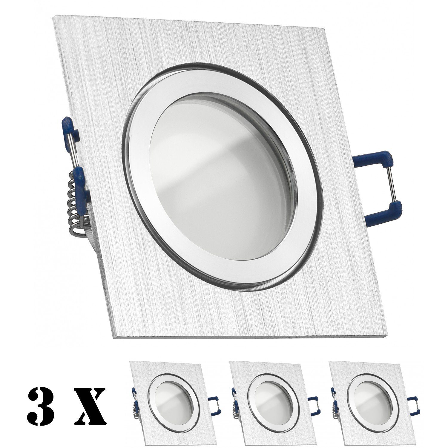 LEDANDO LED Einbaustrahler 3er IP44 LED Einbaustrahler Set extra flach in aluminium gebürstet mit