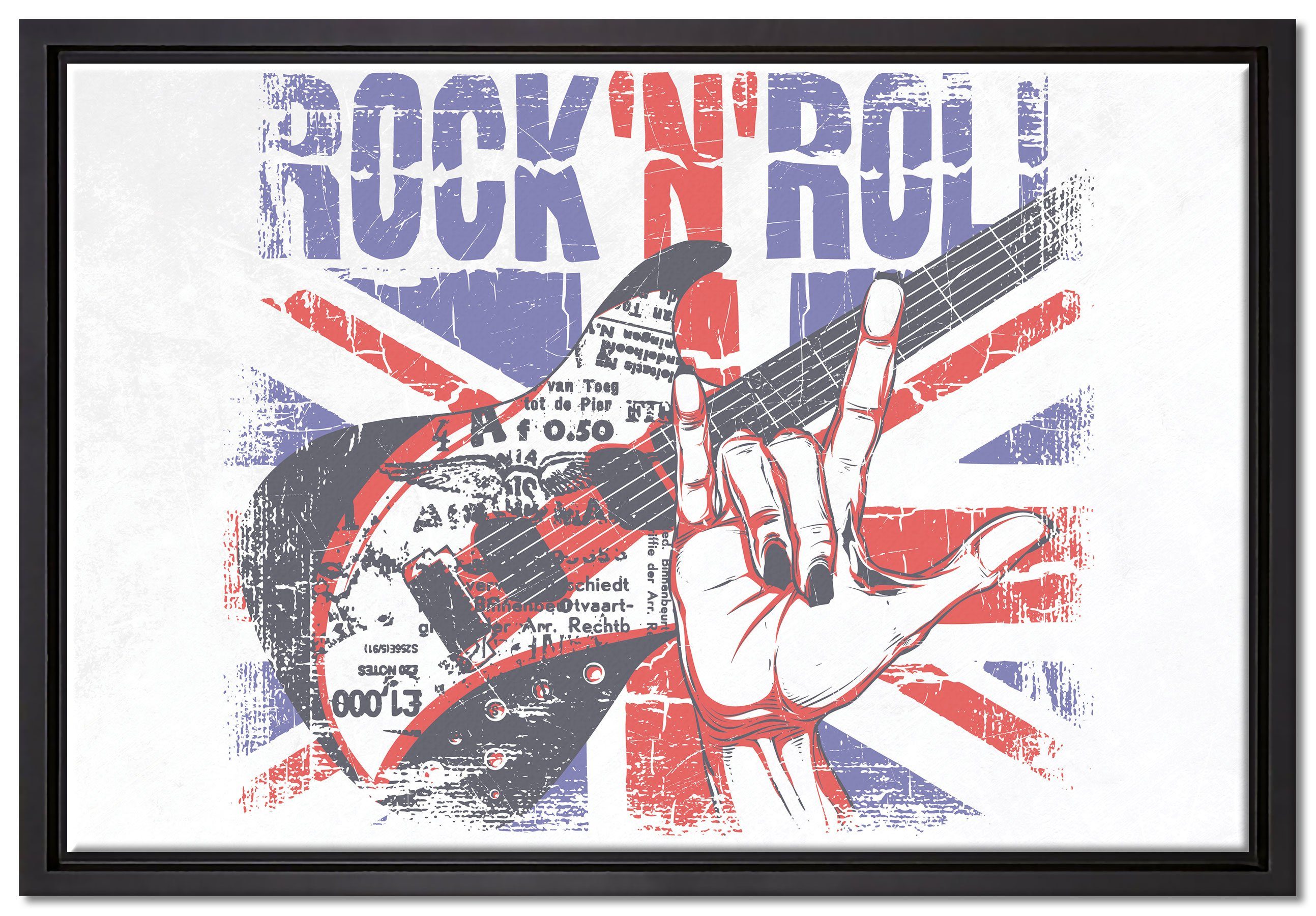 Pixxprint Leinwandbild Rock n Roll Light, Wanddekoration (1 St), Leinwandbild fertig bespannt, in einem Schattenfugen-Bilderrahmen gefasst, inkl. Zackenaufhänger