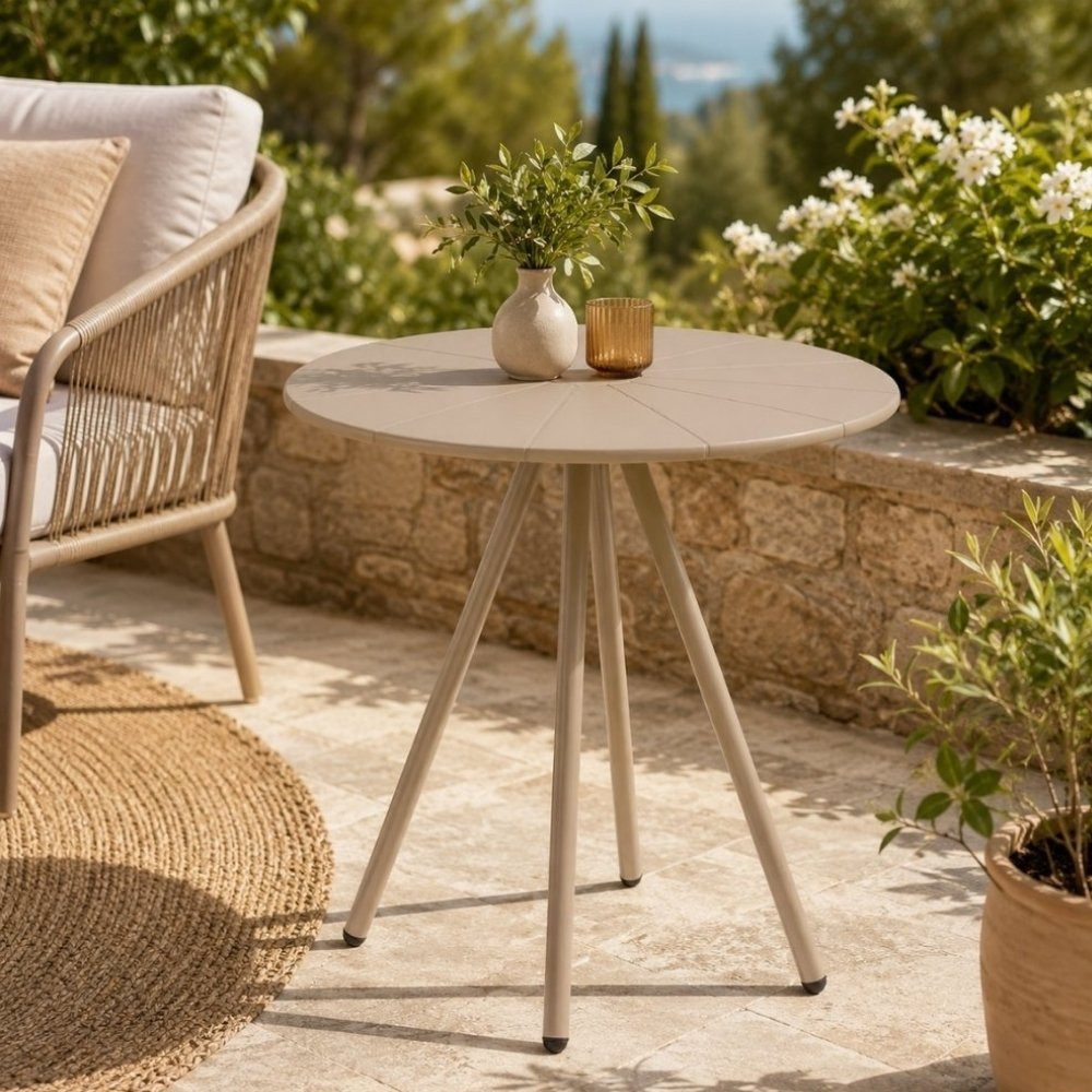LebensWohnArt Esstisch Bistro-Tisch FULHAM taupe Outdoortisch 70cm Balkon Terrasse