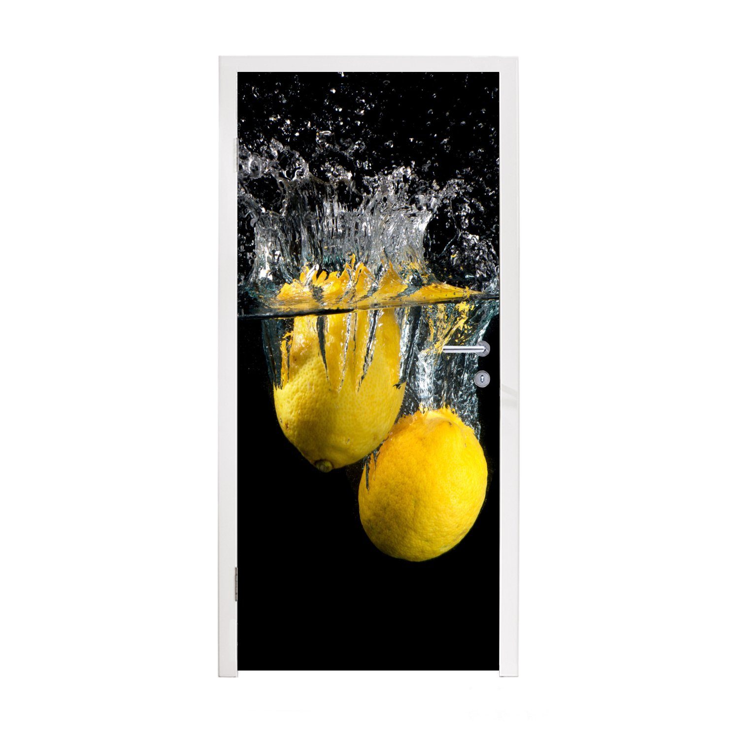 MuchoWow Türtapete Zitrone - Frucht - Stilleben - Wasser - Gelb, Matt, bedruckt, (1 St), Fototapete für Tür, Türaufkleber, 75x205 cm