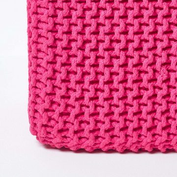 Homescapes Pouf Gestrickter Sitzwürfel 100% Baumwolle, pink