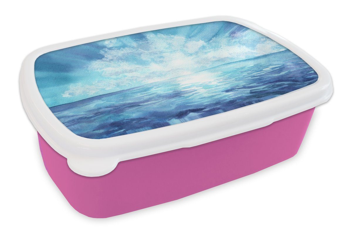 rosa Sonne, - Brotdose Lunchbox Brotbox - Kunststoff, (2-tlg), Meer Mädchen, Kunststoff Erwachsene, MuchoWow für Snackbox, Himmel Kinder,