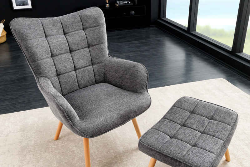 riess-ambiente Sessel SCANDINAVIA grau / natur (Einzelartikel, 1-St), Wohnzimmer · Stoff · Massivholz · mit Armlehnen · Scandinavian Design