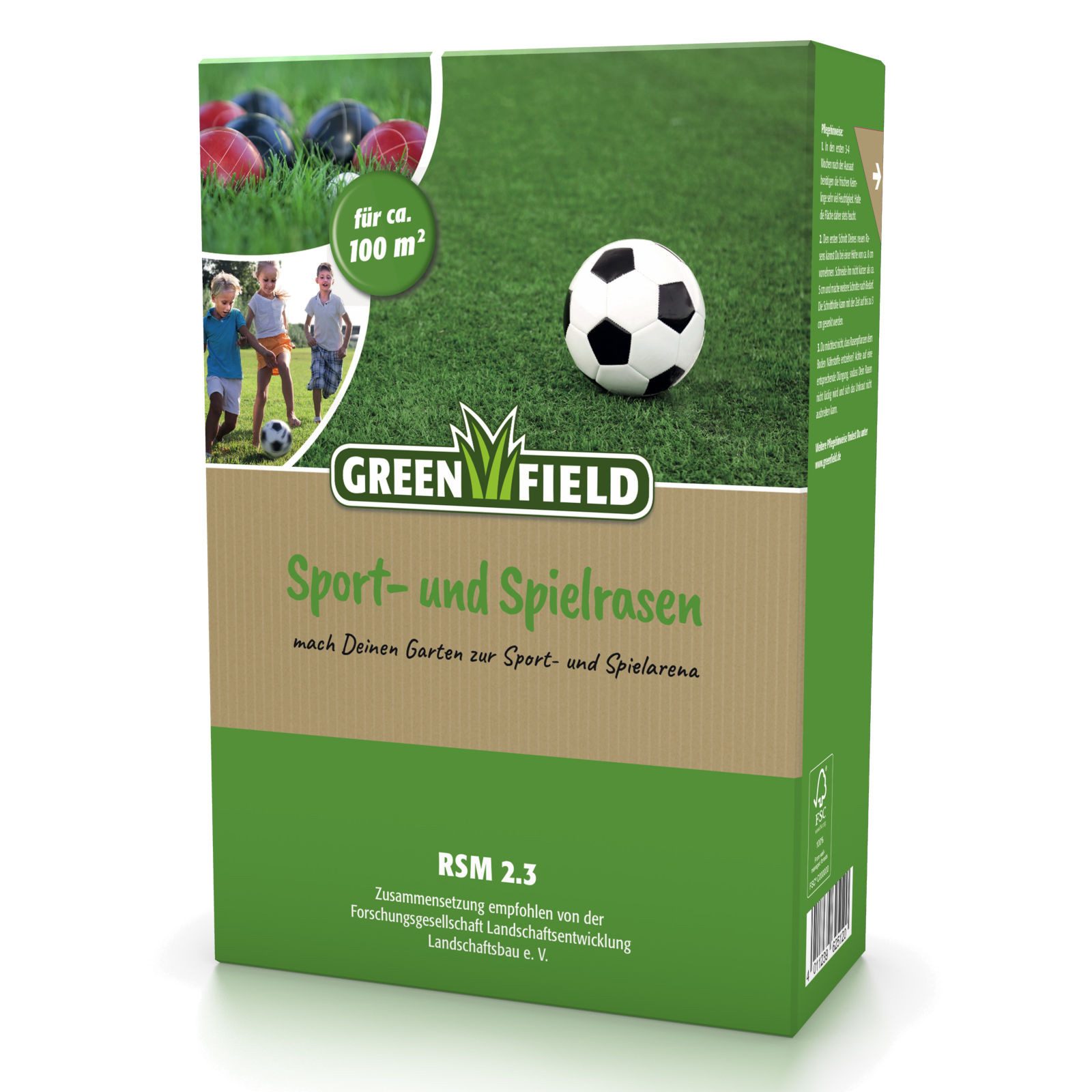 Greenfield Rasensamen Sport- und Spielrasen, 2 kg Rasensamen für beanspruchte Flächen, 2 kg