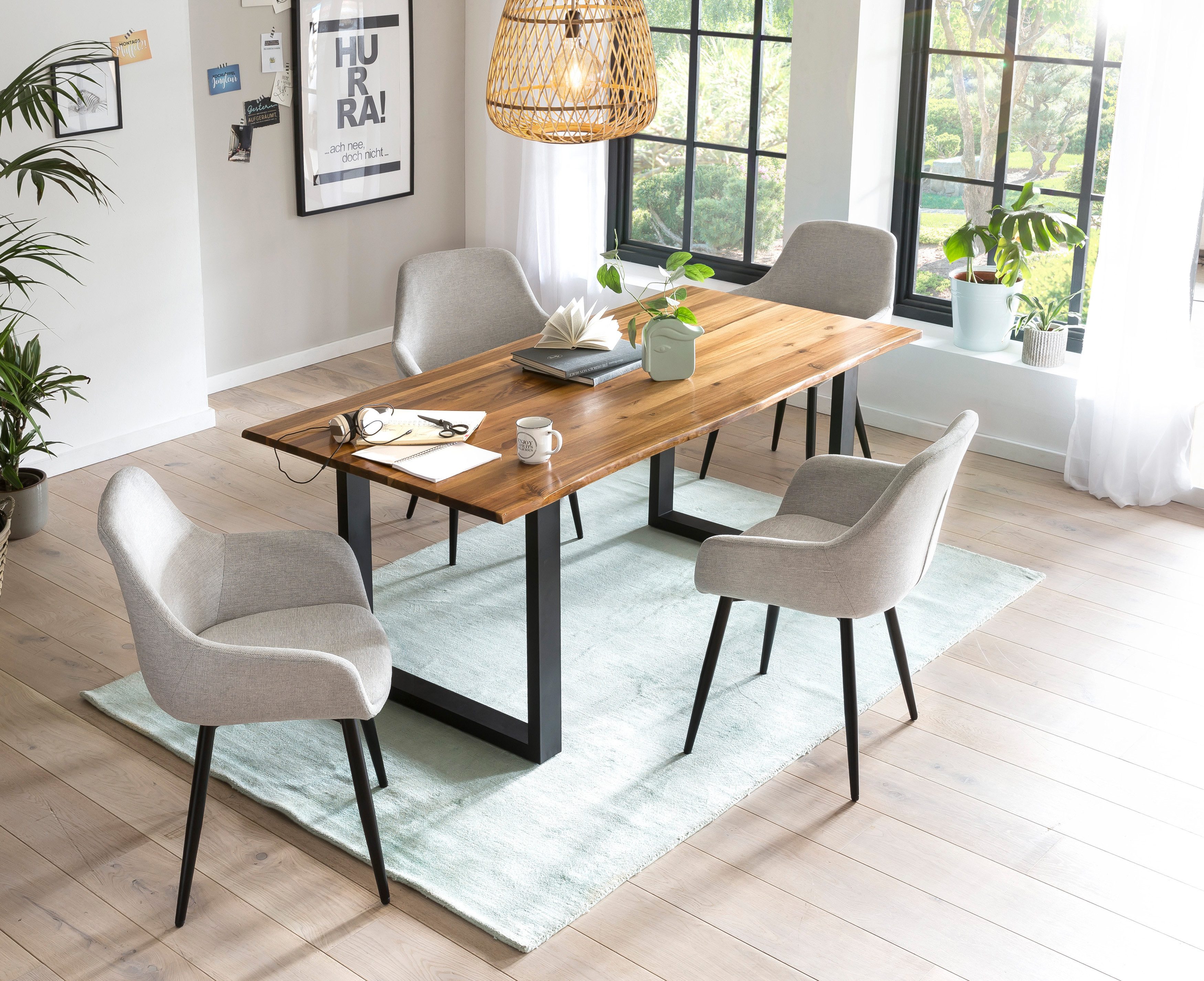 SalesFever Essgruppe - stilvolles Design, (Set, 5-tlg), 5-teiliges Set mit authentischer Baumkanten-Tischplatte
