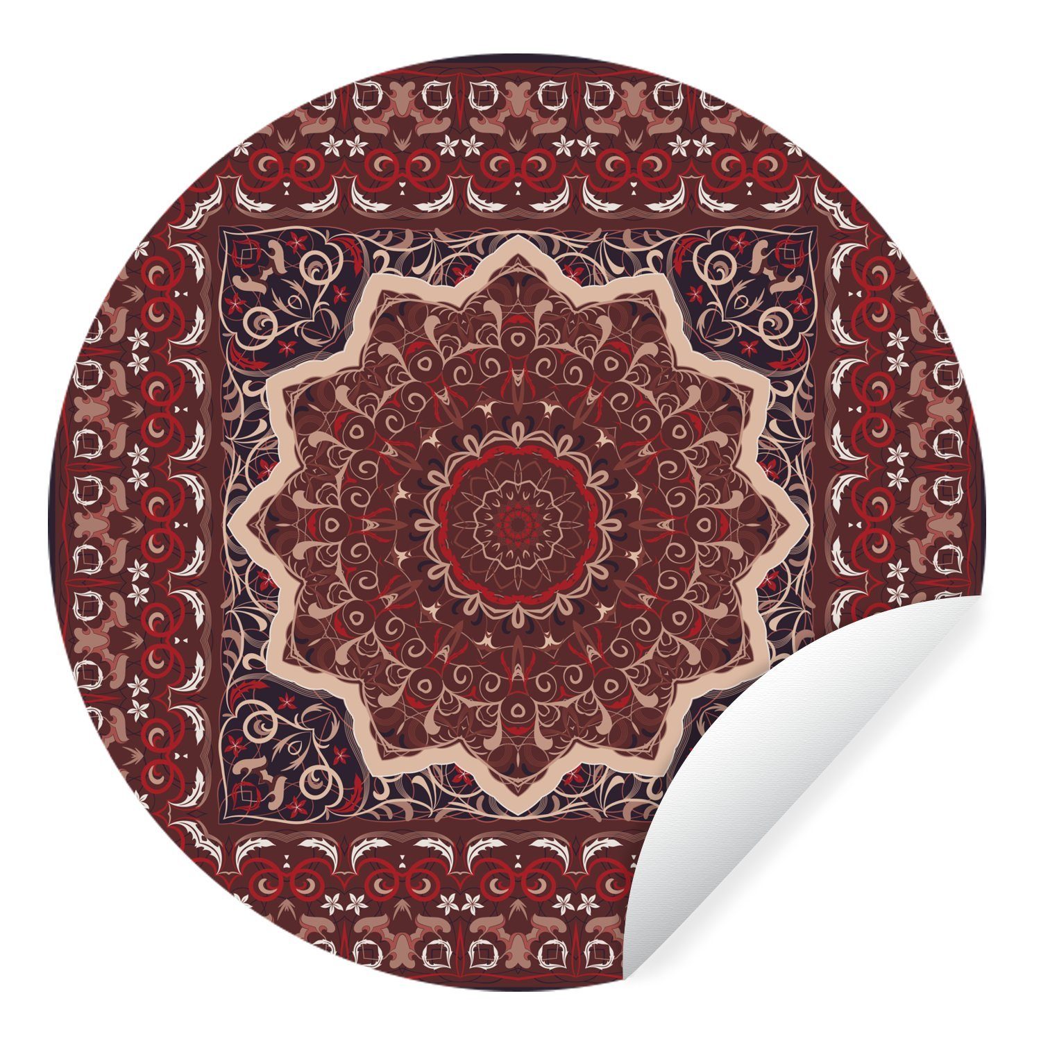 MuchoWow Wandsticker Persischer Teppich - Mandala - Rot (1 St), Tapetenkreis für Kinderzimmer, Tapetenaufkleber, Rund, Wohnzimmer | Wandtattoos