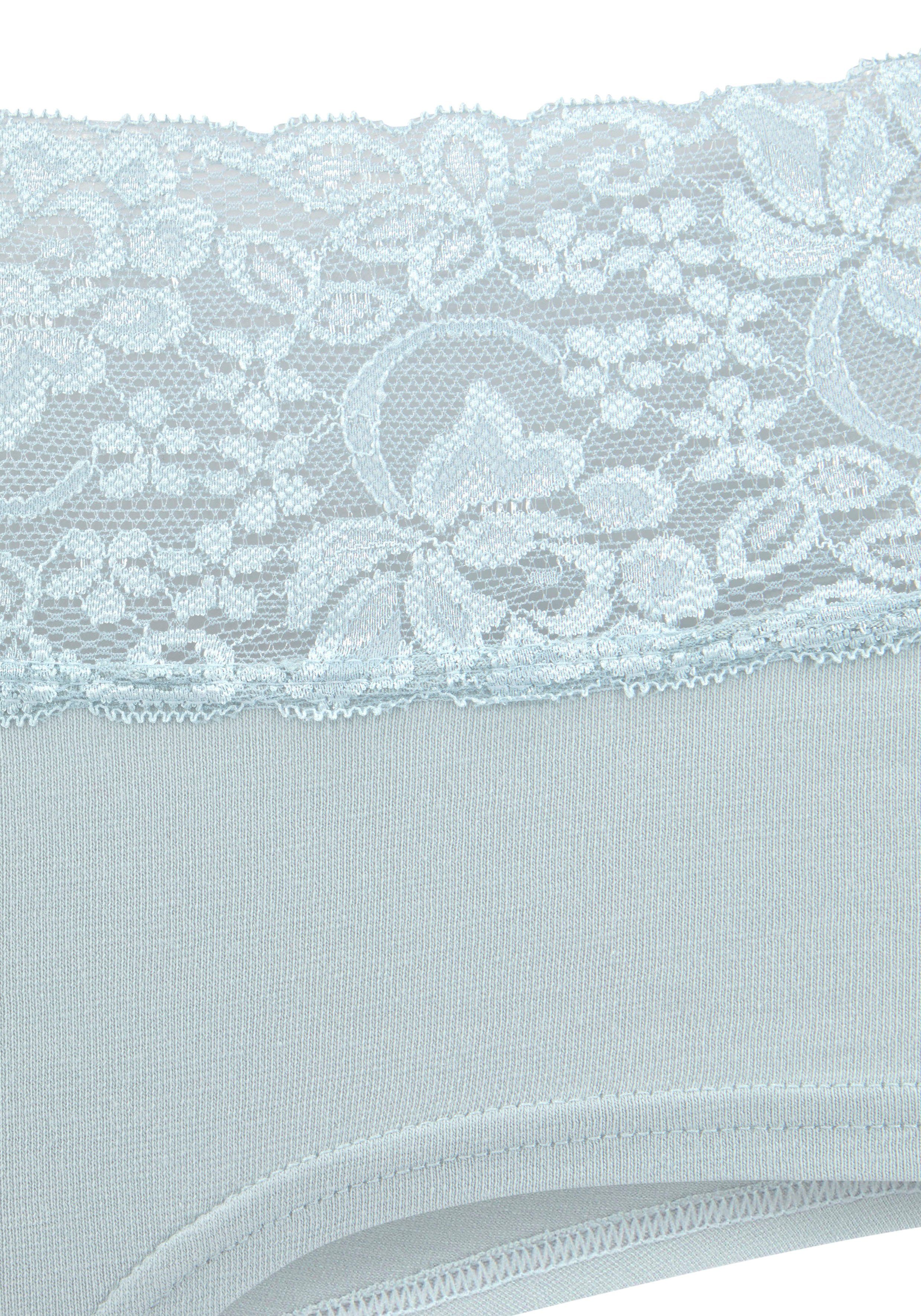 eisblau, elastischer floraler mit (Packung, Vivance navy Panty Baumwolle 3-St) rauchblau, Spitze aus